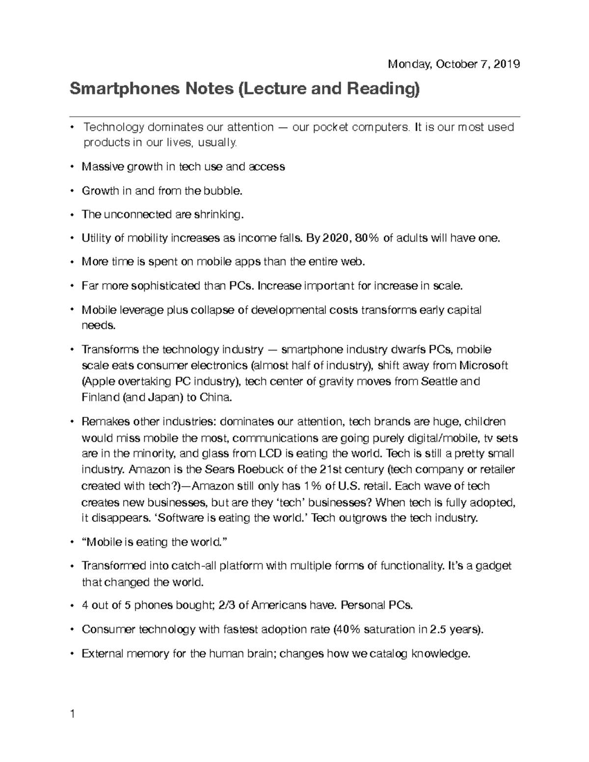 Smartphones Notes - Weatherford - Monday, October 7, 2019 Smartphones ...
