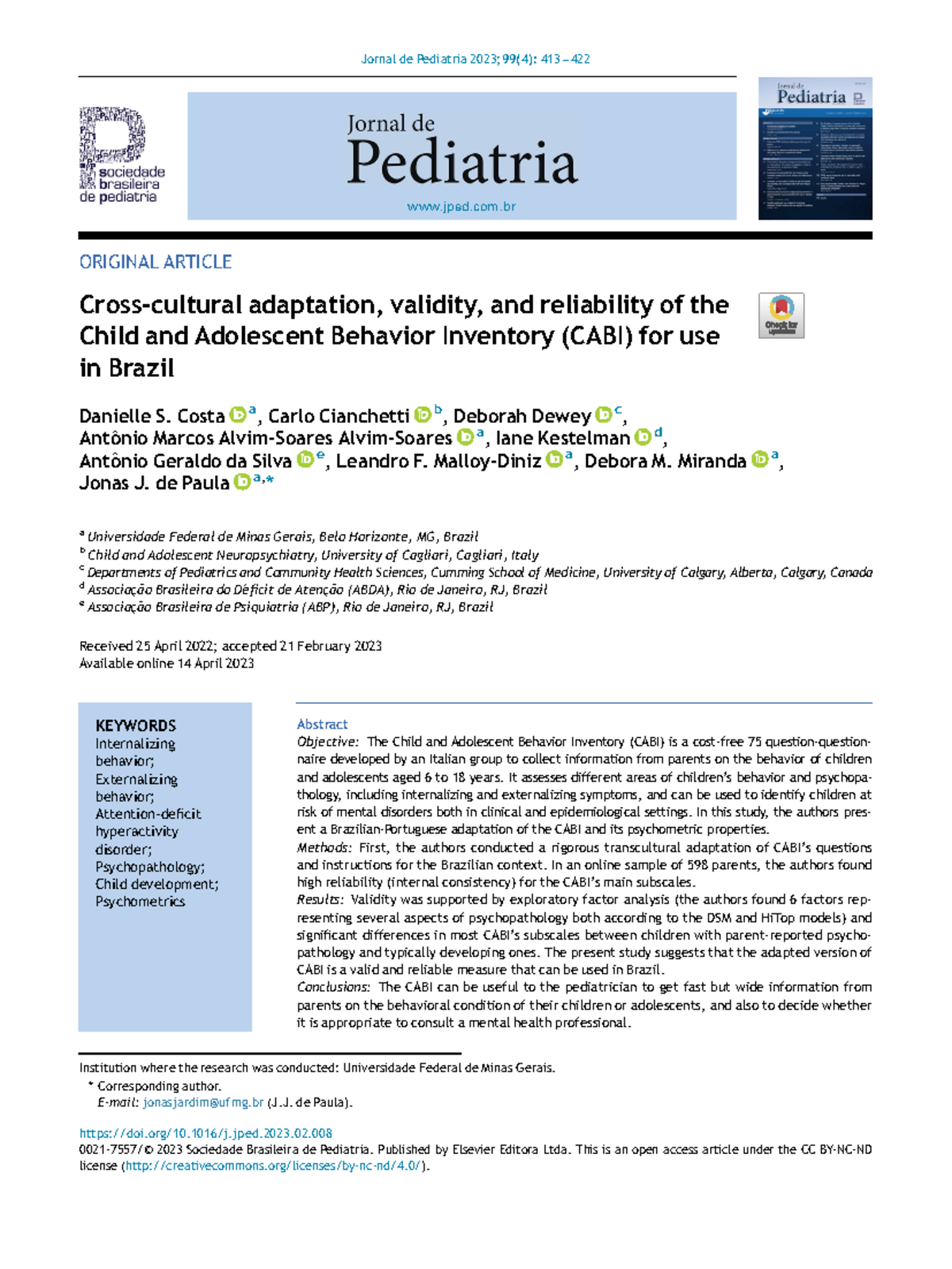 CABI Child and Adolescent Behavior Inventory (CABI) for use in Brazil ...