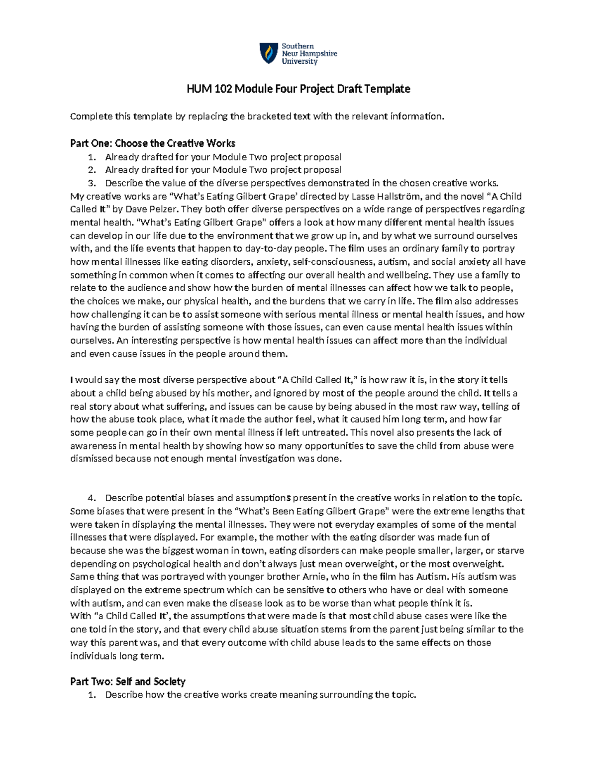HUM 102 Module Four Project Draft Template - HUM 102 Module Four ...
