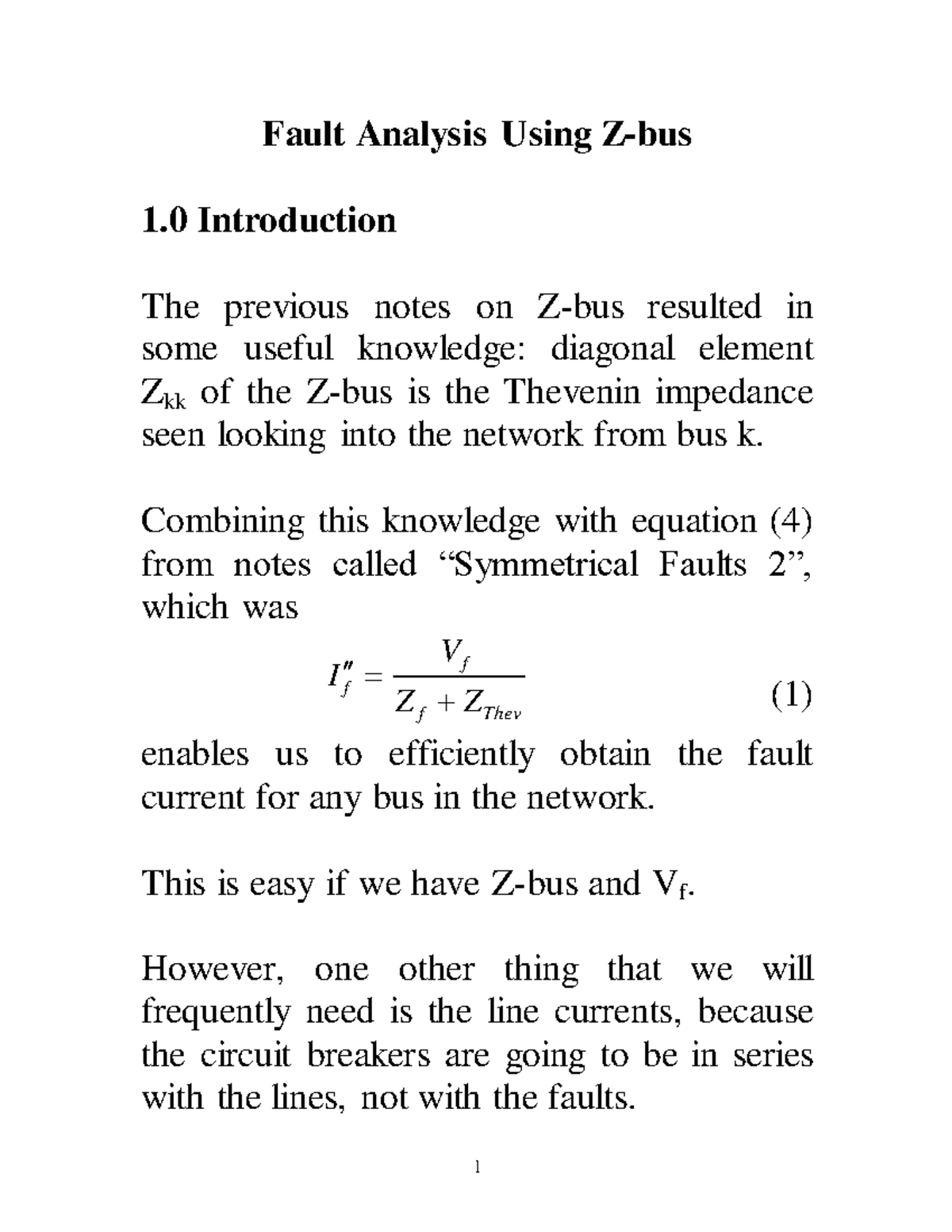 Fault Analysis Using Zbus - Combining this knowledge with equation (4 ...