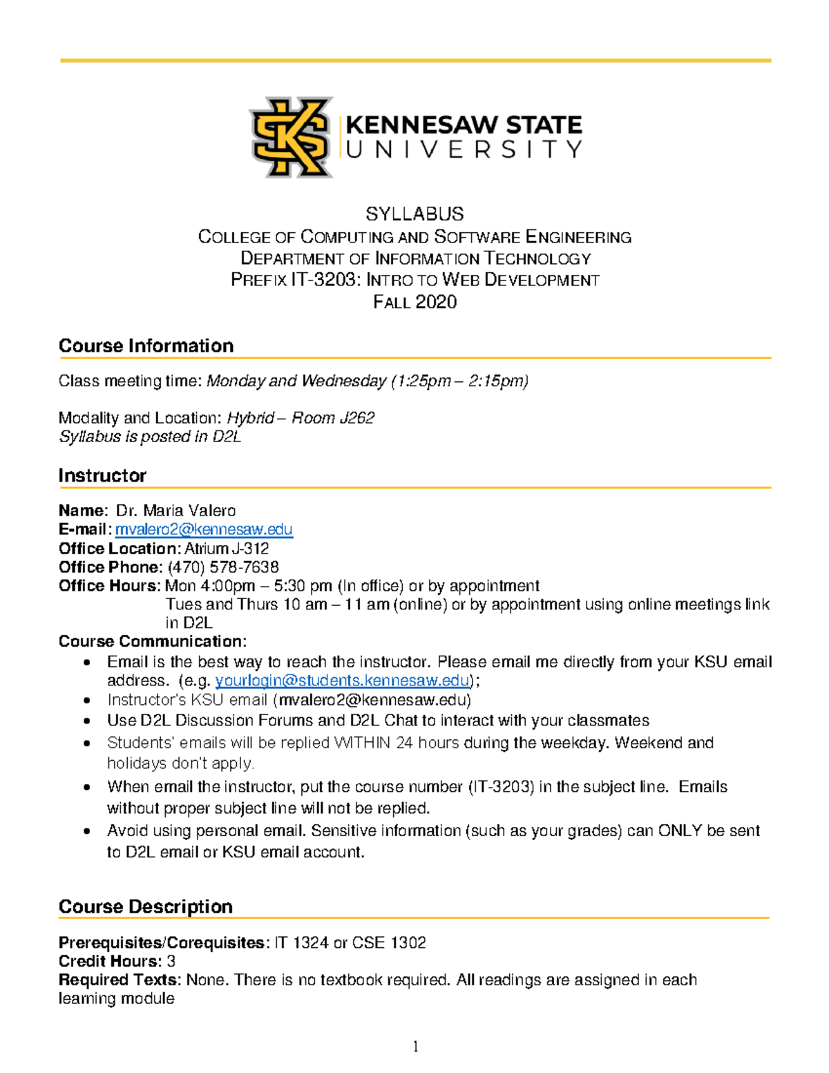IT 3203 - Course Syllabus - SYLLABUS COLLEGE OF COMPUTING AND SOFTWARE ...