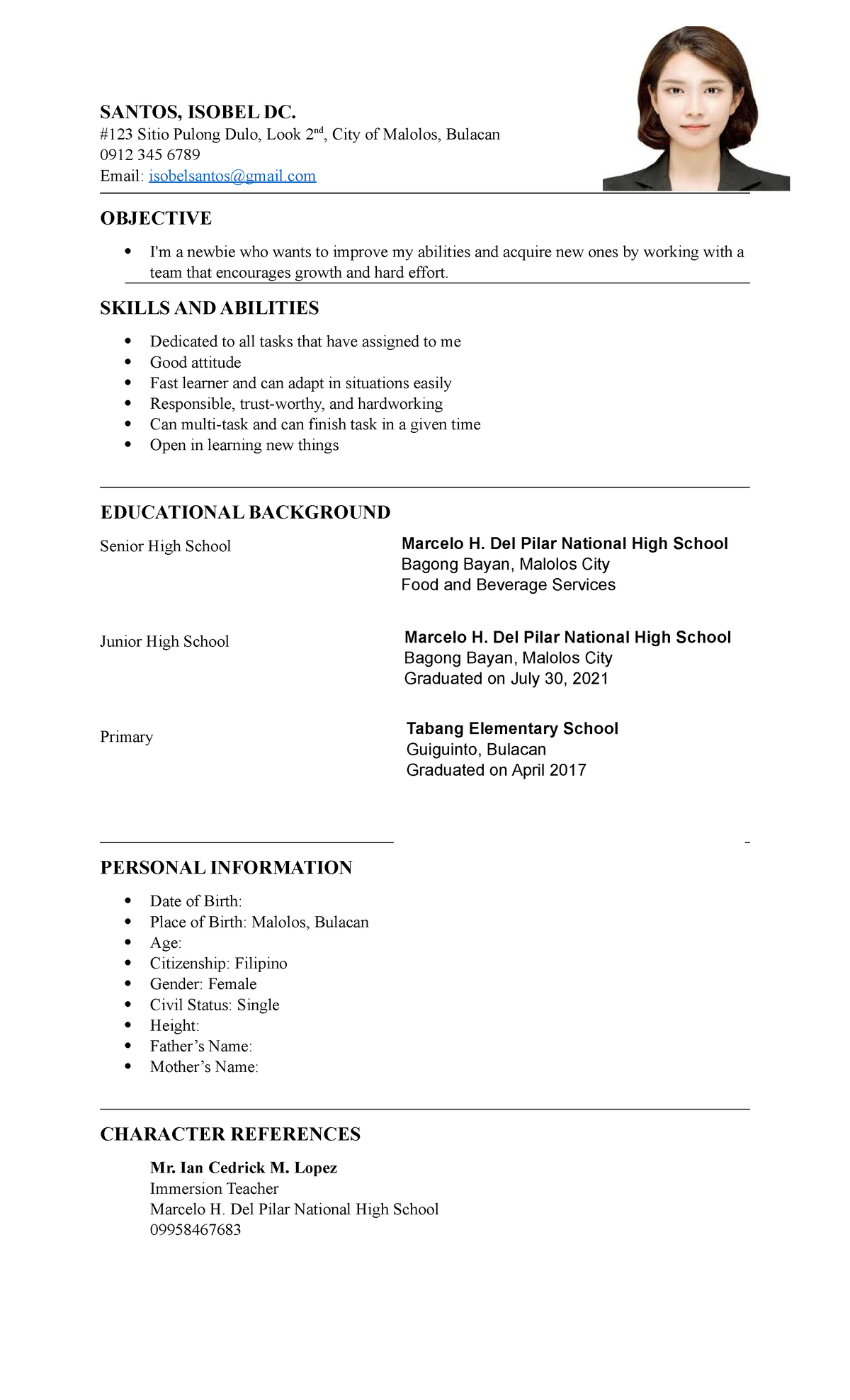 Resume-sample - only requires minimal editing - SANTOS, ISOBEL DC. #123 ...