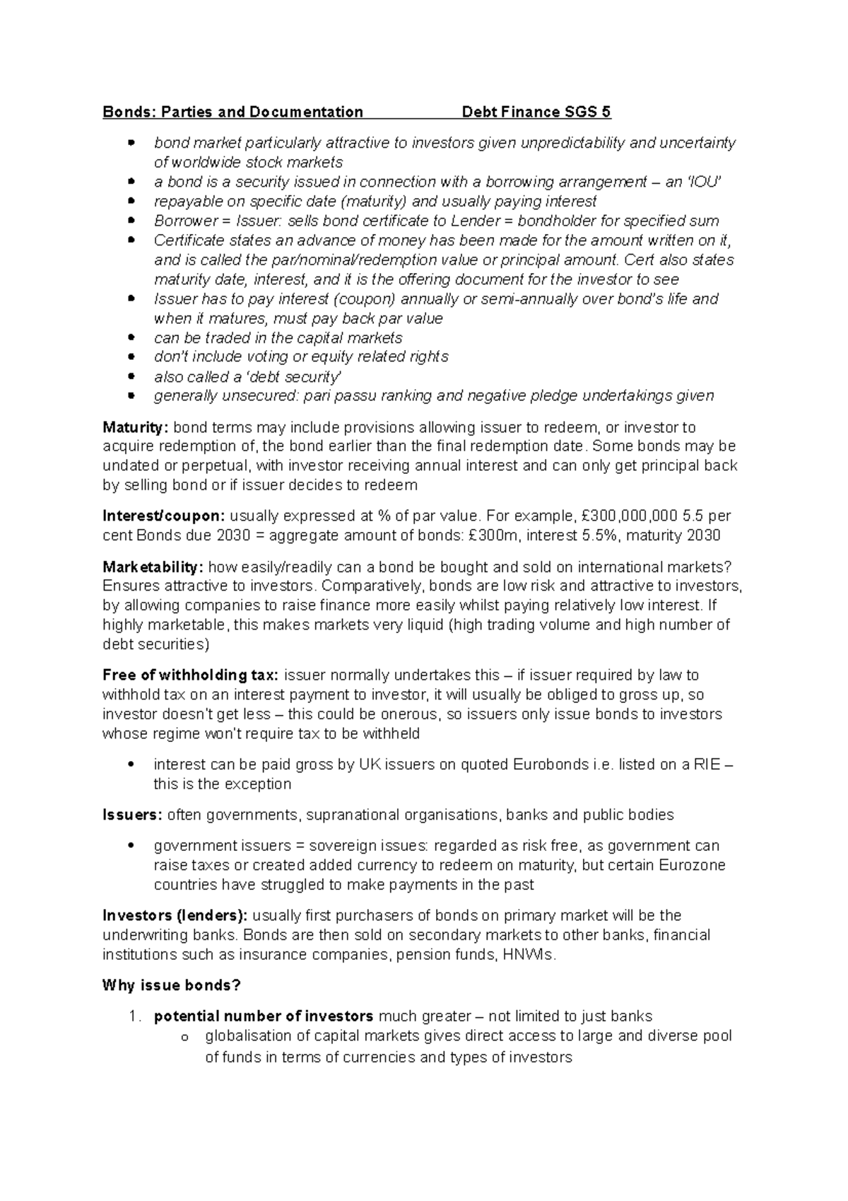 DF SGS 6 notes - Bonds: Parties and Documentation Debt Finance SGS 5 ...