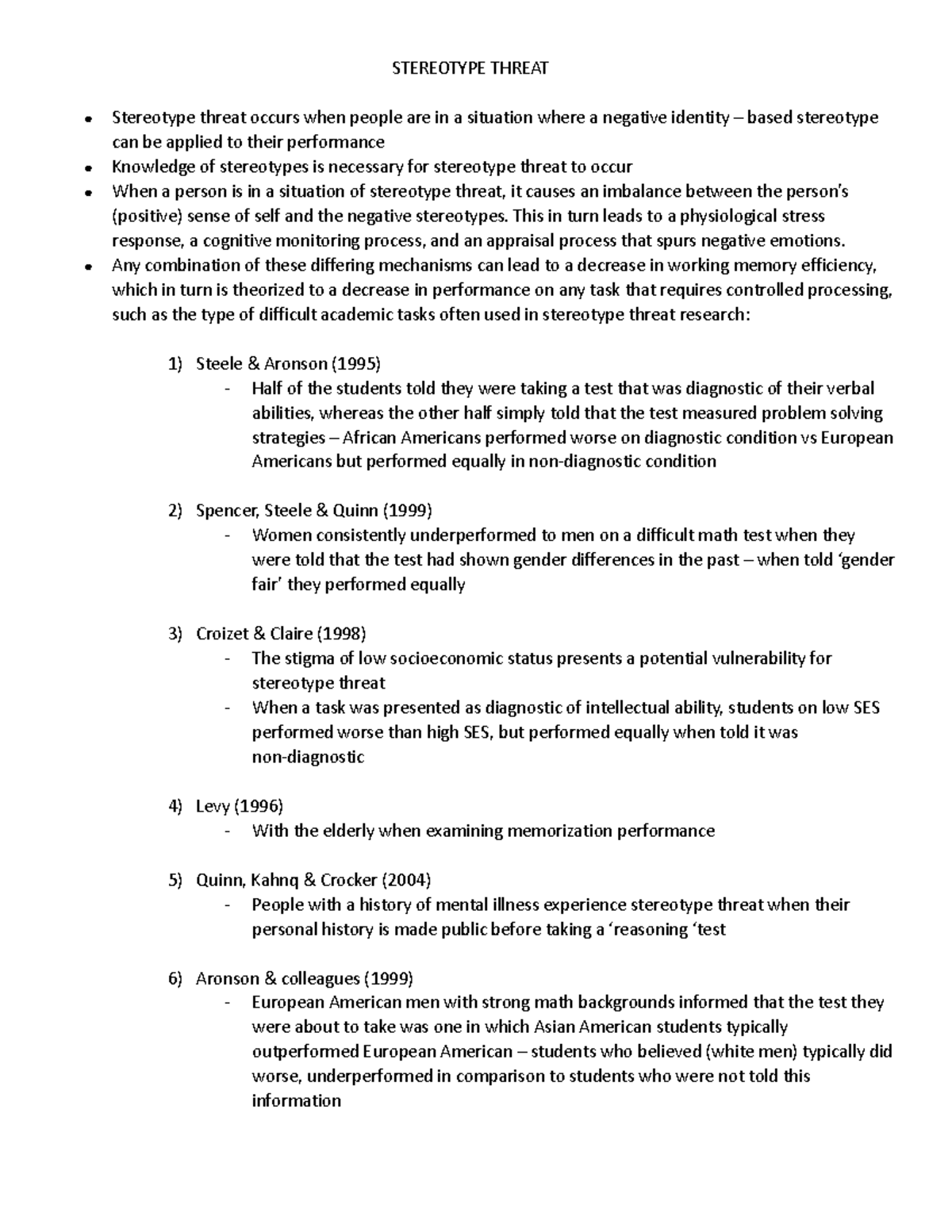 PSY 347 - Stereotype Threat - STEREOTYPE THREAT Stereotype threat ...