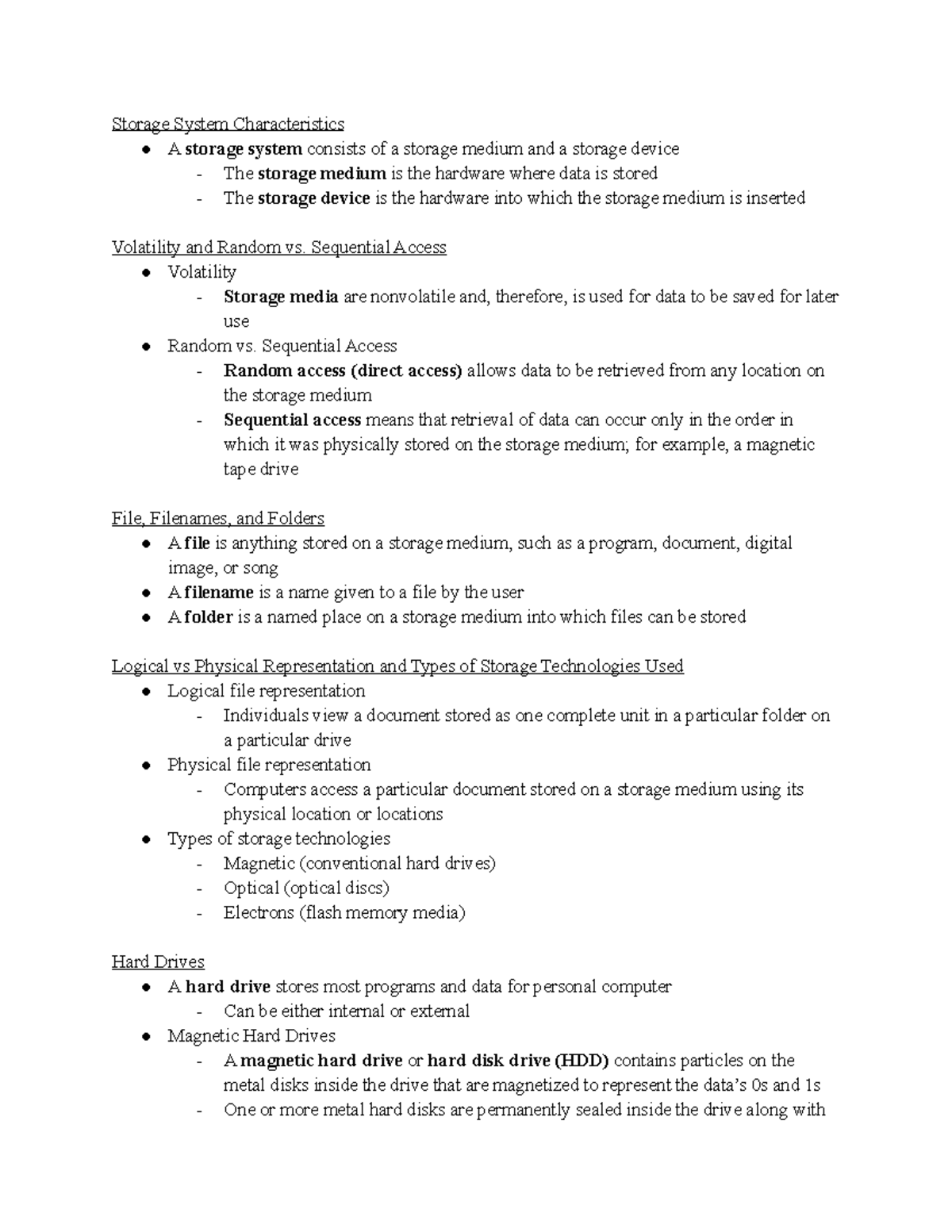 Ch. 3 Notes (Storage) 2 2 22 - Storage System Characteristics A storage ...