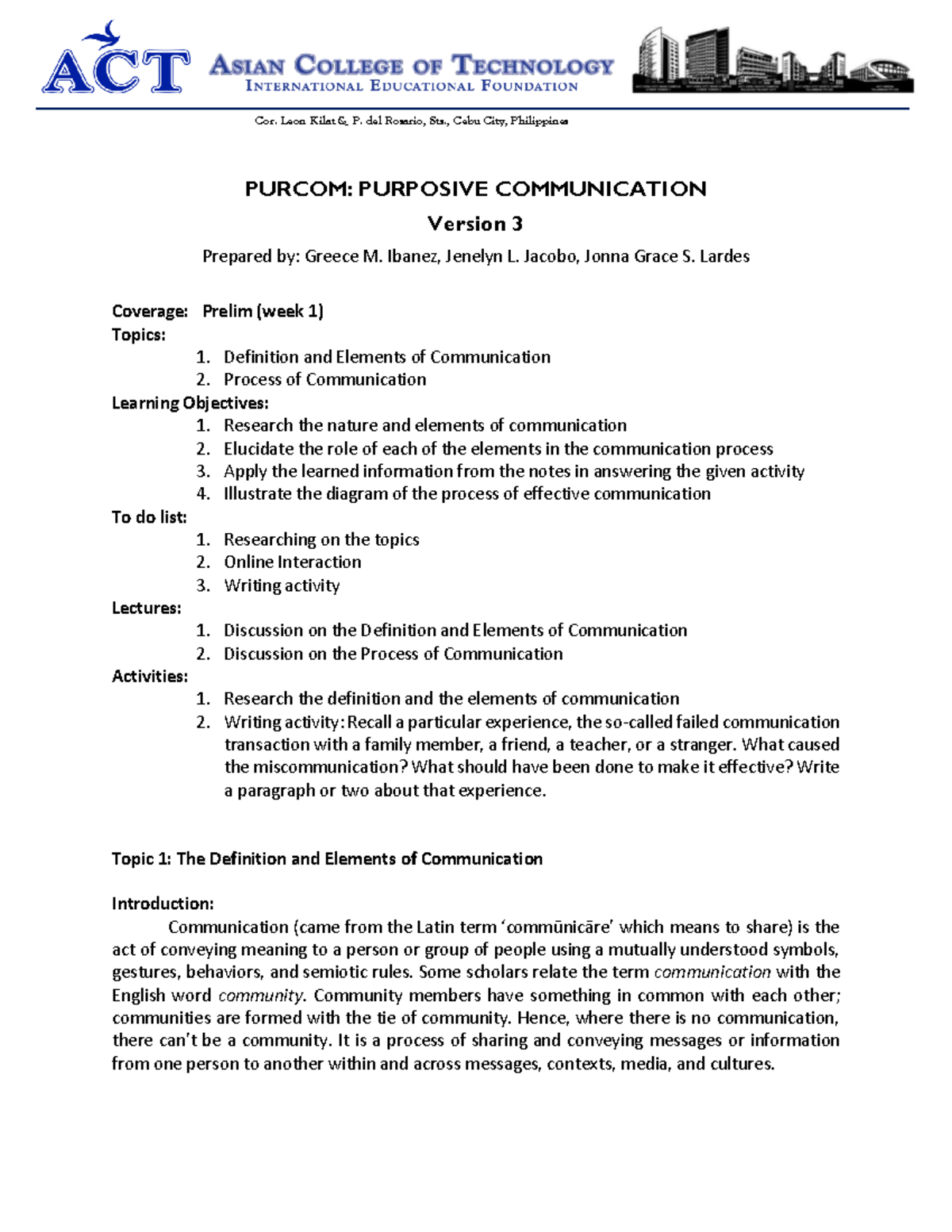 Purcom- Module-V3 - Purposive Communication - ACT FIRST YEAR - Cor ...