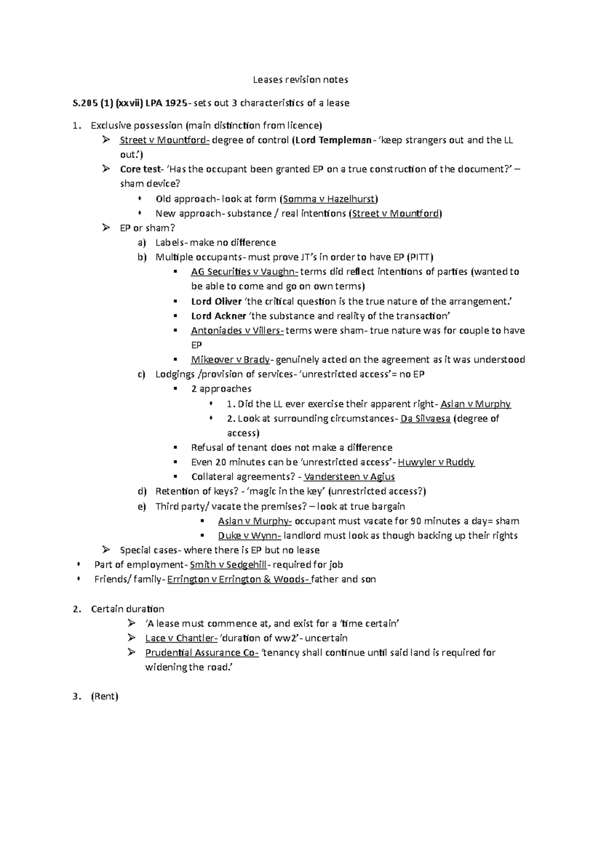 Leases revision notes - ’) Core test- ‘Has the occupant been granted EP ...