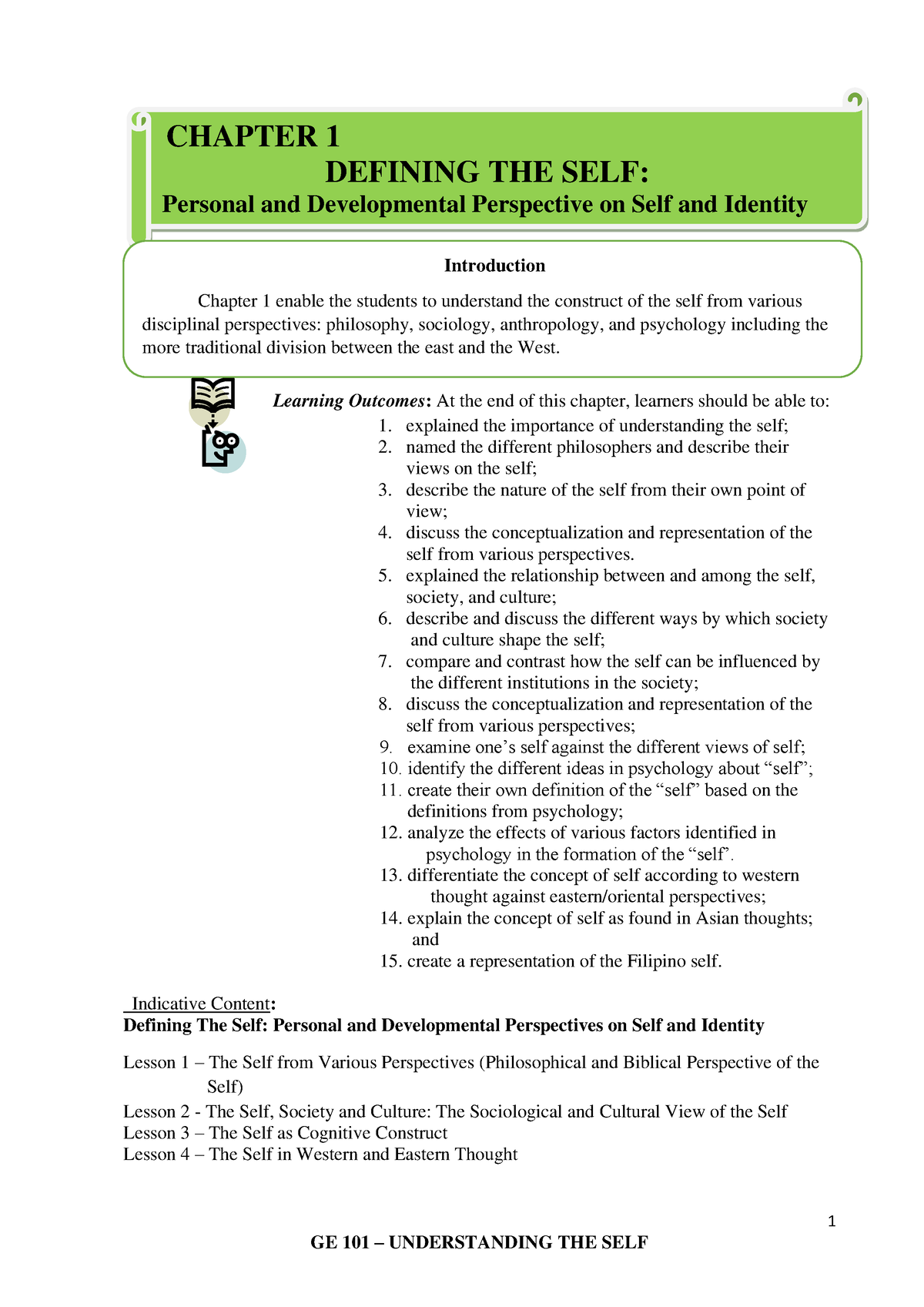 Lesson-1 - About Understanding The Self - 1 CHAPTER 1 DEFINING THE SELF ...