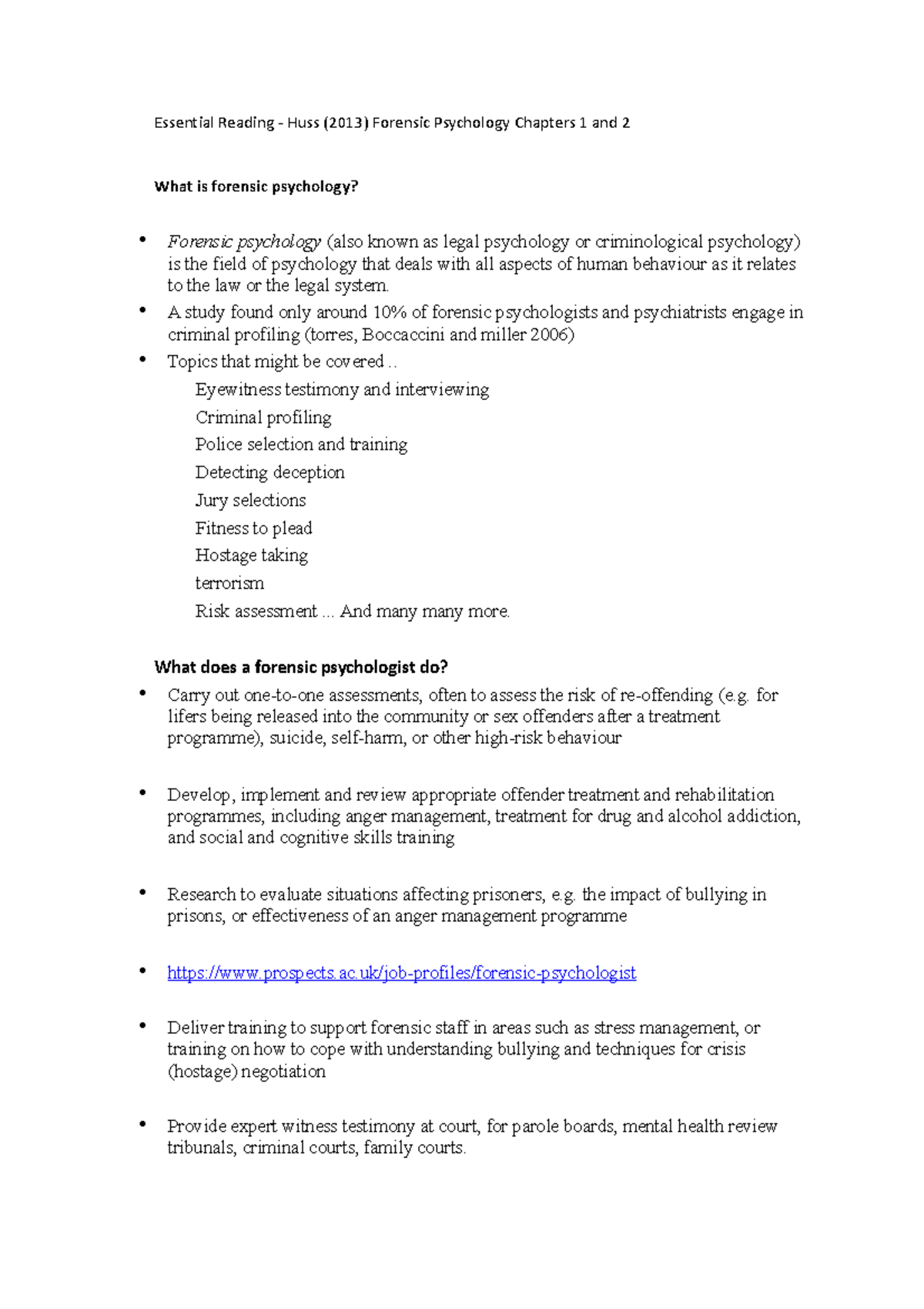Forensic lecture notes Essential Reading Huss (2013) Forensic