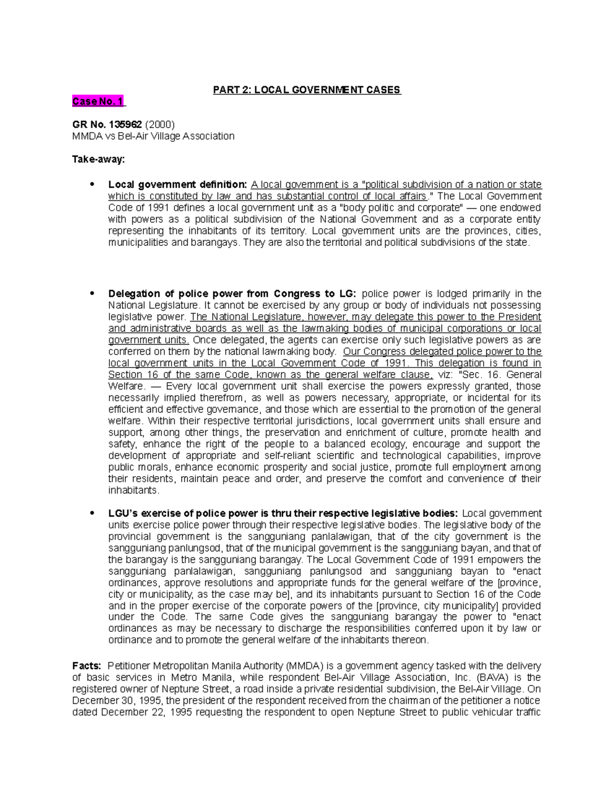 Local GOV LAW CASE COMP - Lecture notes - PART 2: LOCAL GOVERNMENT ...
