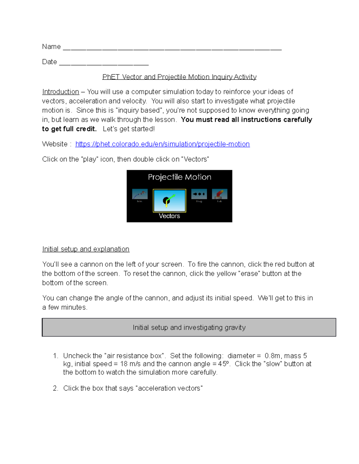 Vectors And Projectile Motion Worksheet Answers