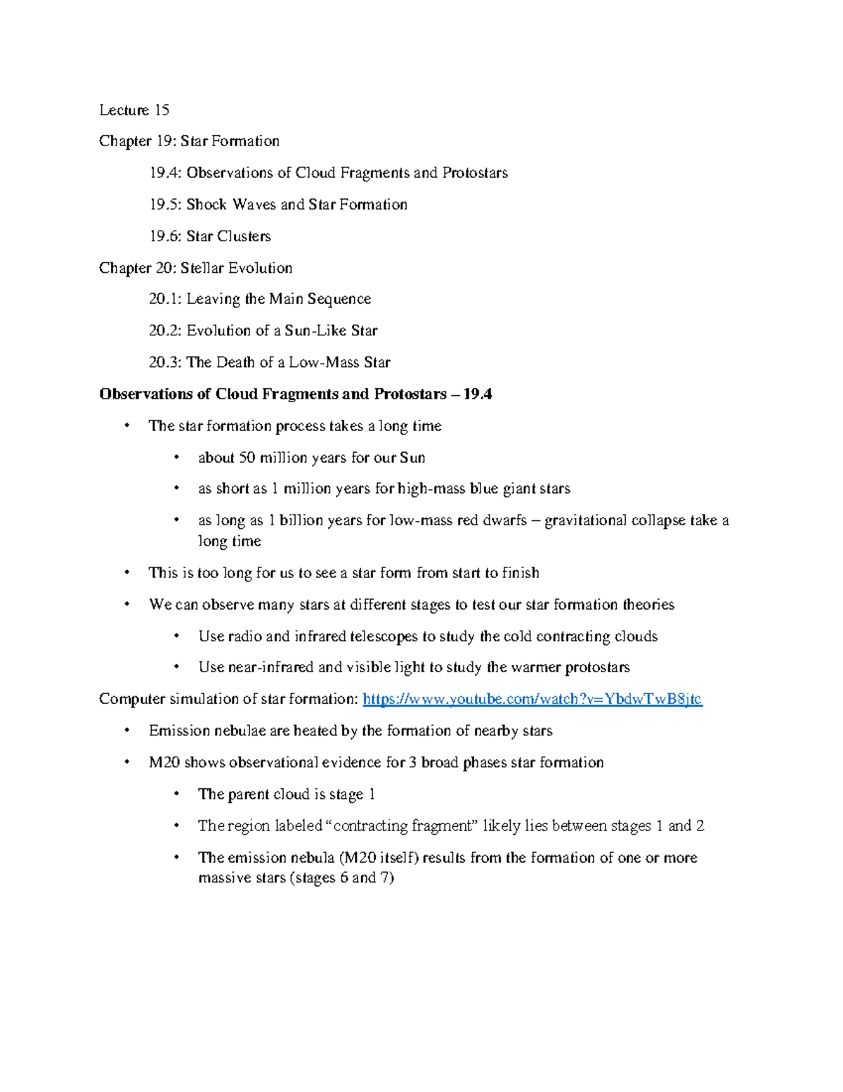 Lecture 15 chapter 19 to chapter 20 - Lecture 15 Chapter 19: Star ...