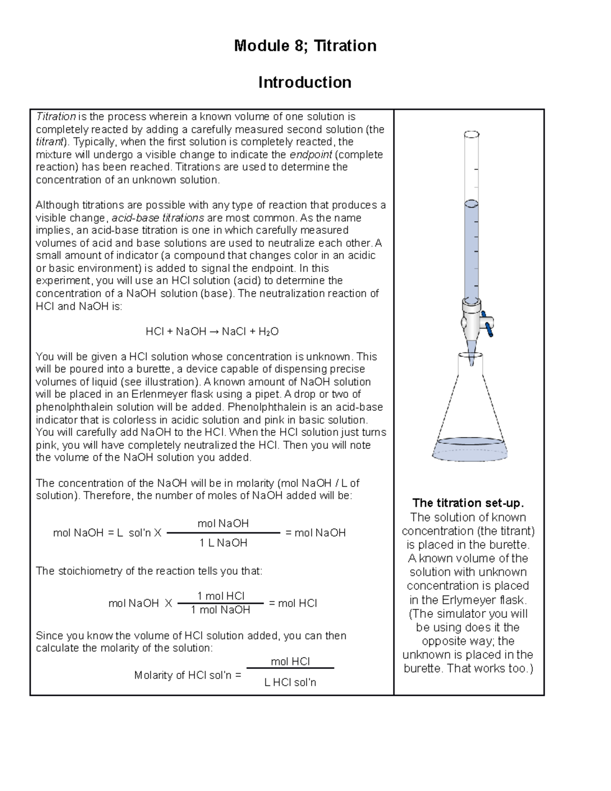 Module 8; Titration.V2 done Module 8; Titration Introduction