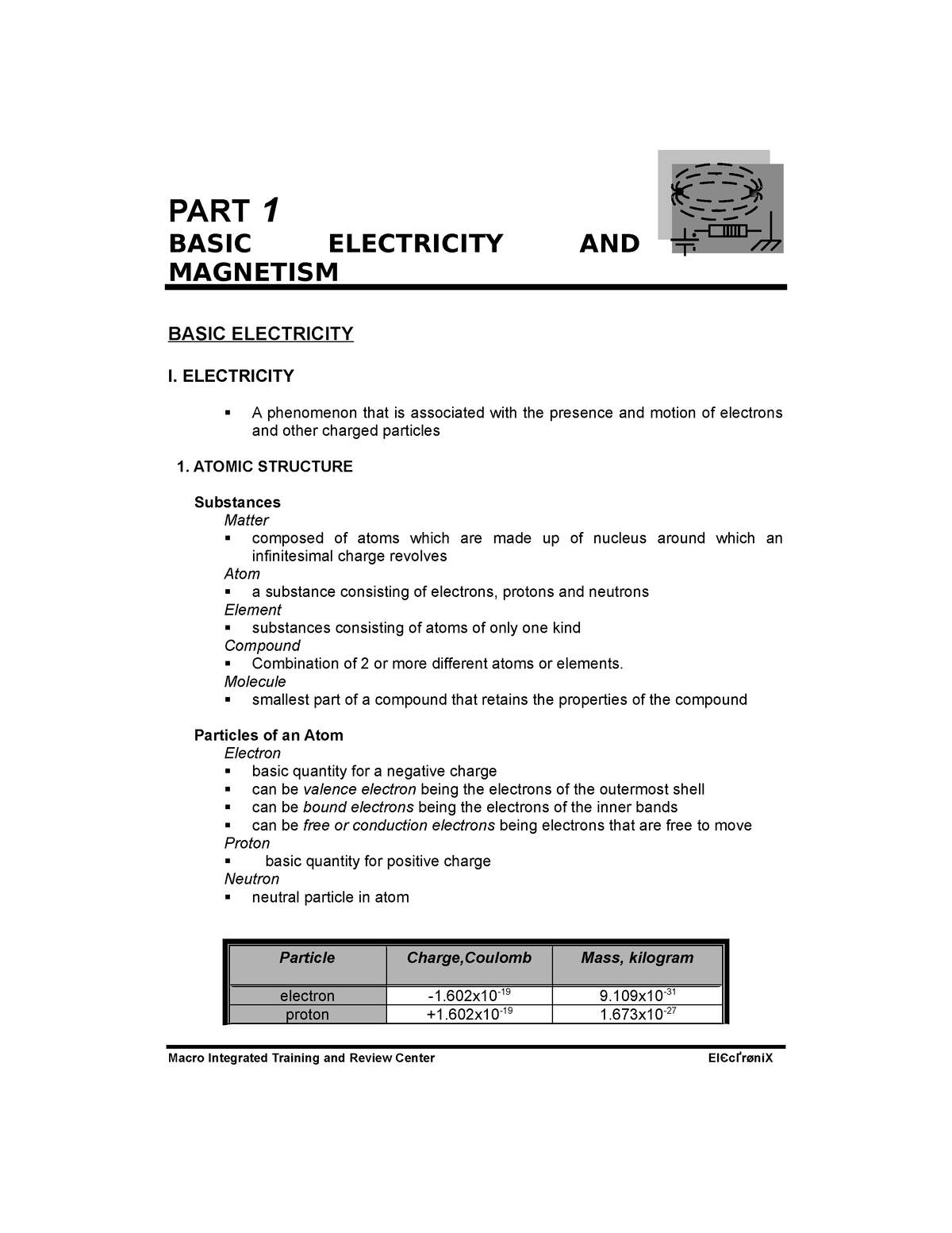 Basic Electricity And Magnetism - PART 1 BASIC ELECTRICITY AND ...