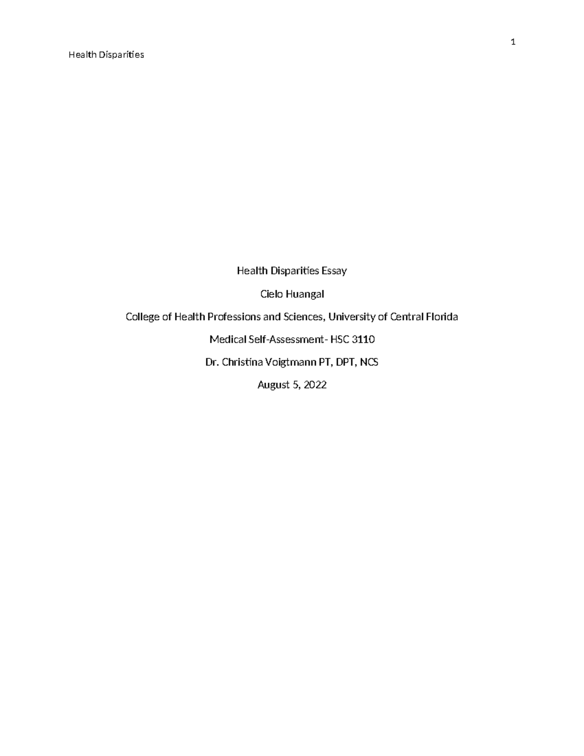 Health disparities HSC - Health Disparities Health Disparities Essay ...
