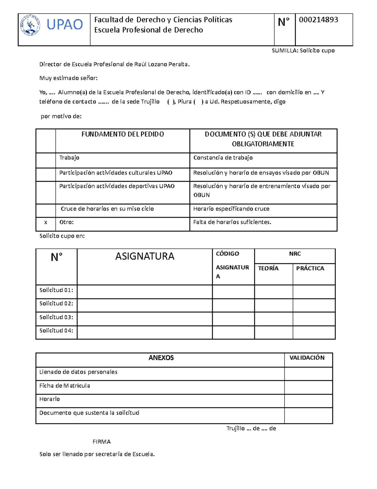 UPAO Solicitudde Cupos - UPAO Facultad de Derecho y Ciencias Políticas ...