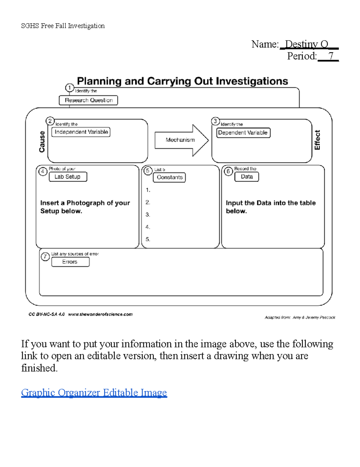 Free Fall Investigation - SGHS Free Fall Investigation Name:Destiny O ...