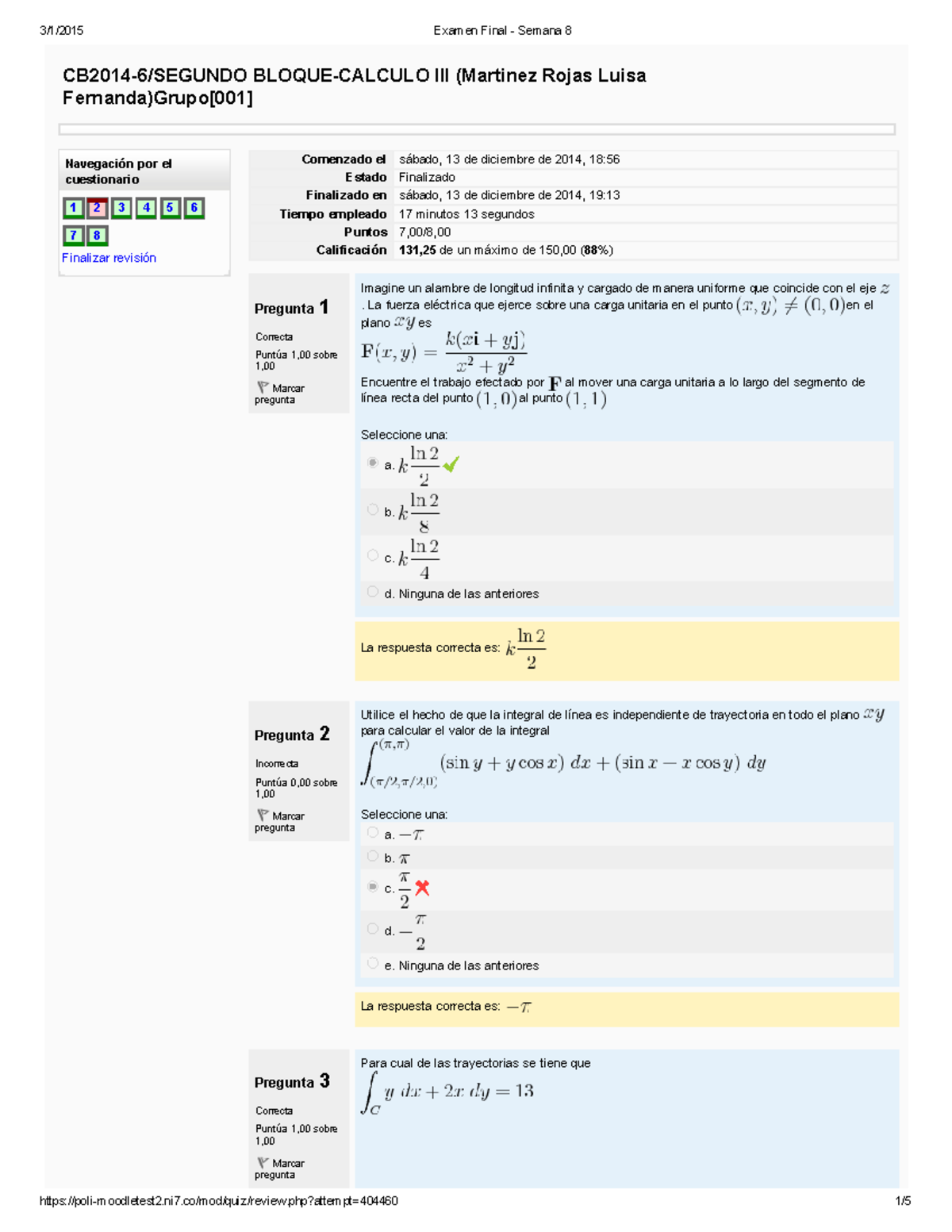 Examane Final 1 Calculo 2 - CB2014­6/SEGUNDO BLOQUE­CALCULO III ...