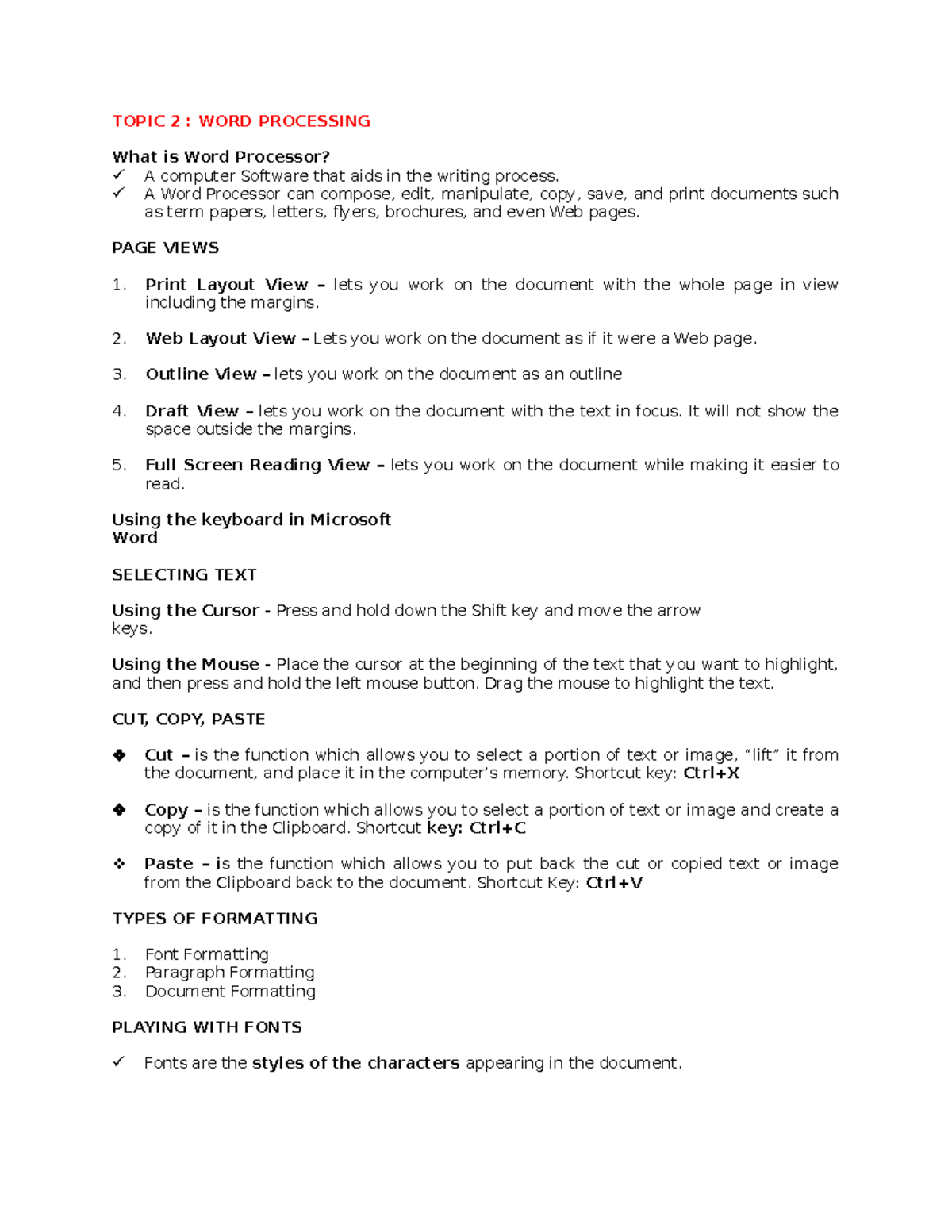 Basic computer topic 2 - TOPIC 2 : WORD PROCESSING What is Word ...