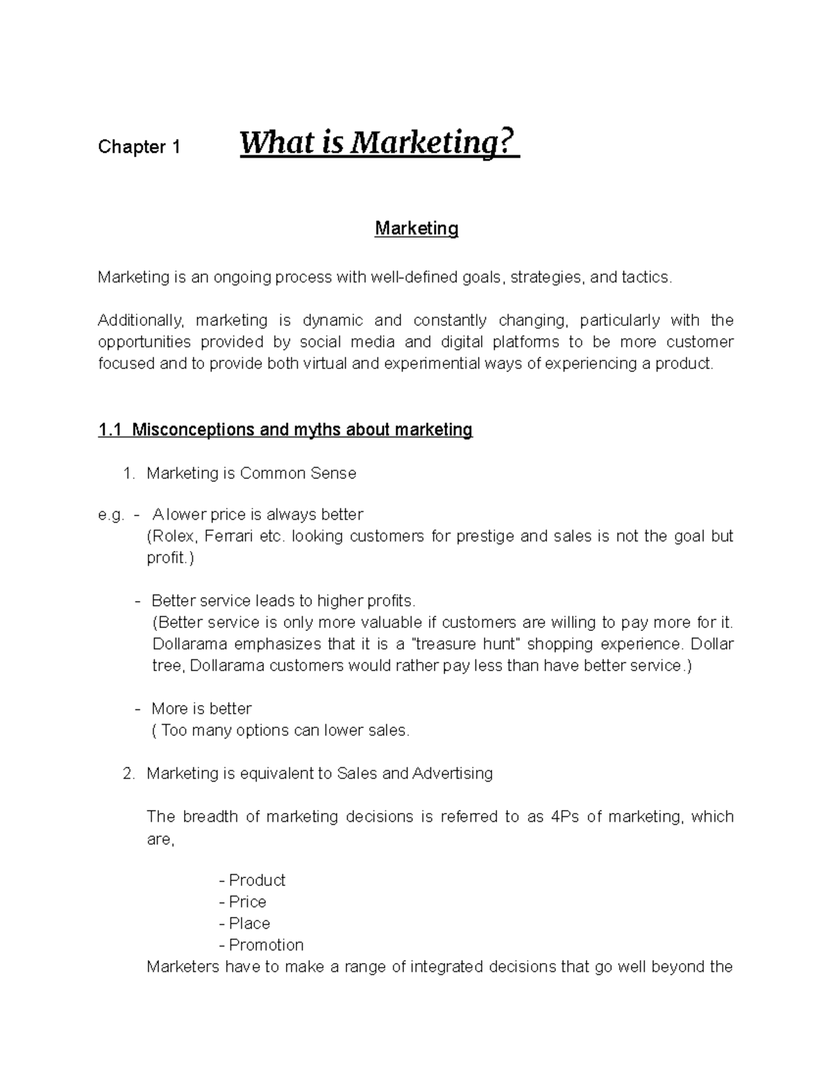 1.1 Introductory Marketing Chapter 1 - Chapter 1 What Is Marketing ...