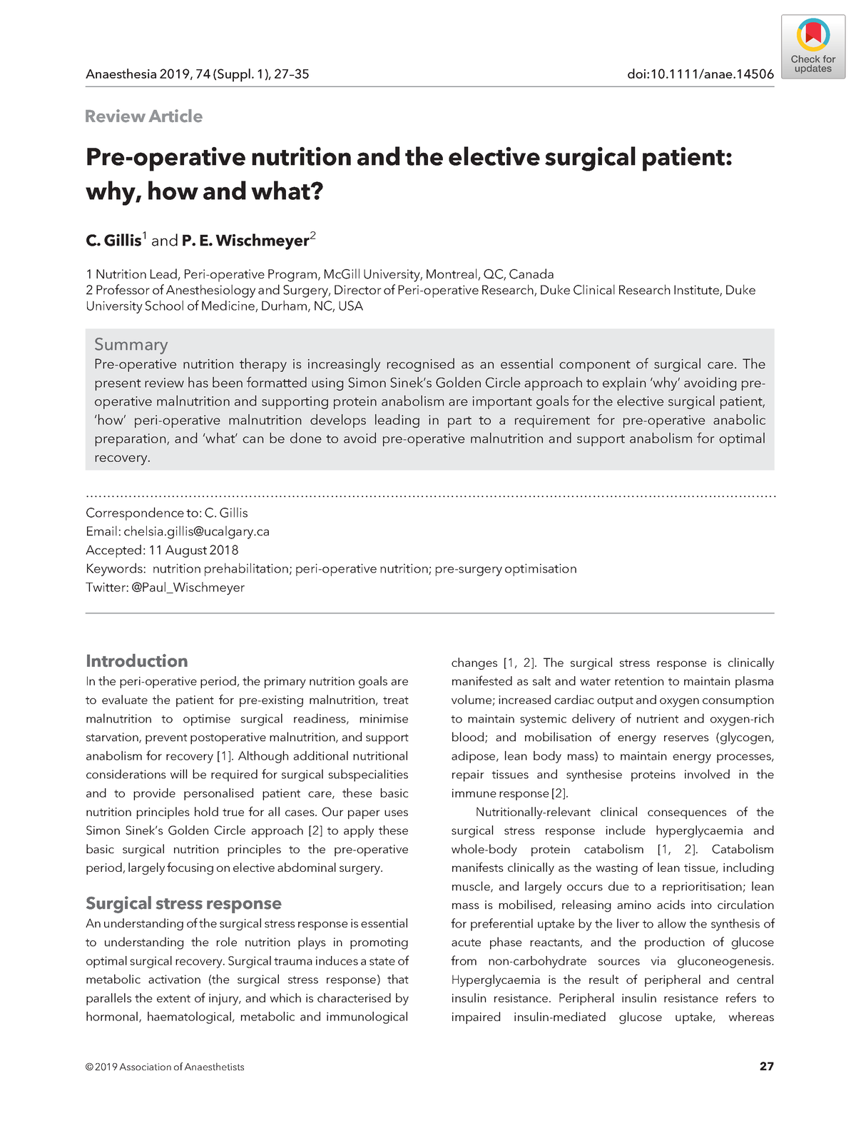 Nutricion preop. ¿ - nutrición - Review Article Pre-operative nutrition ...