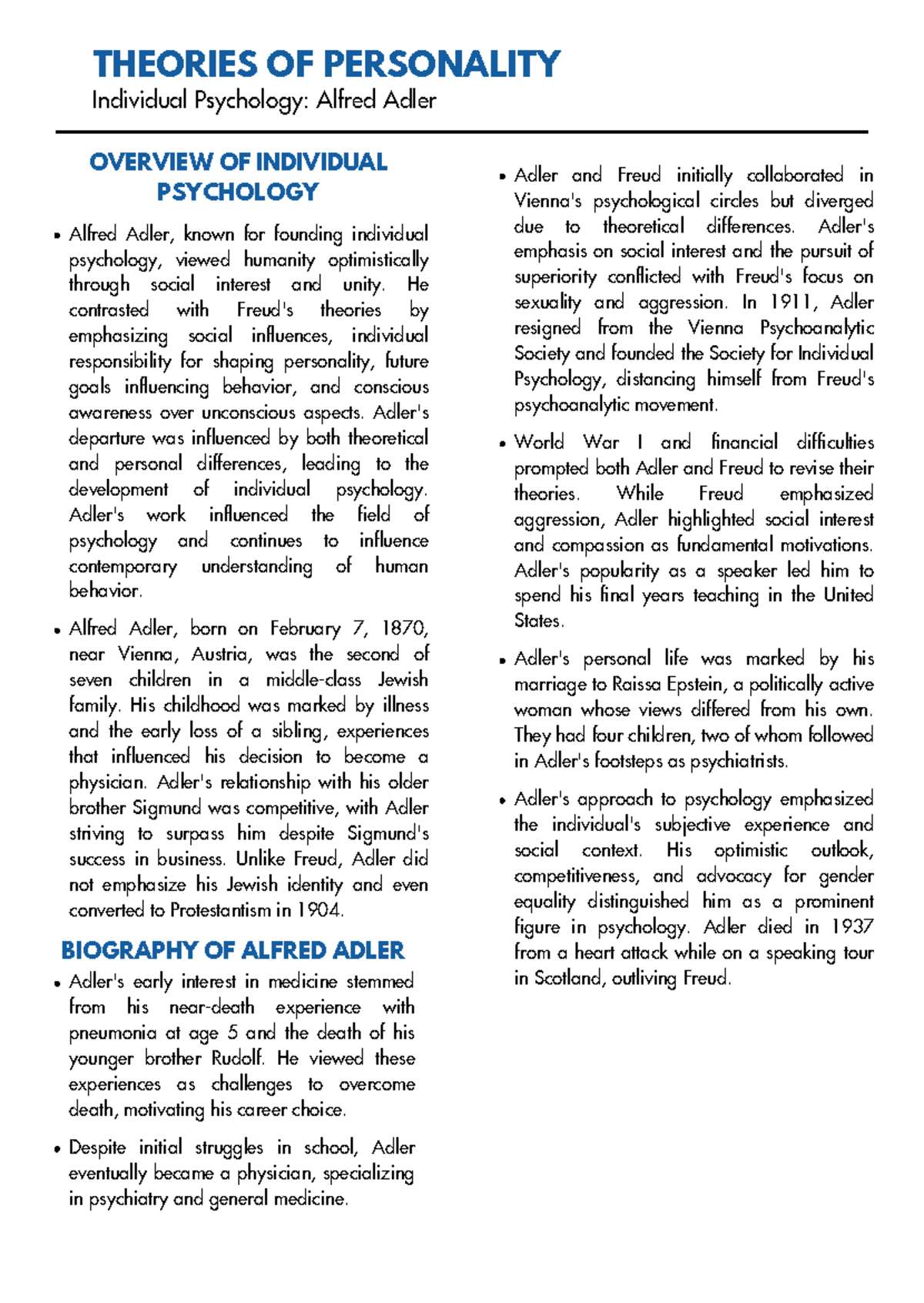 Individual Psychology - THEORIES OF PERSONALITY Individual Psychology ...