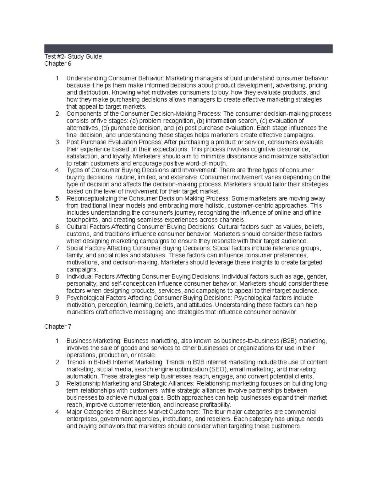 Test 2 Study Guide- Marketing Managment - Test #2- Study Guide Chapter ...