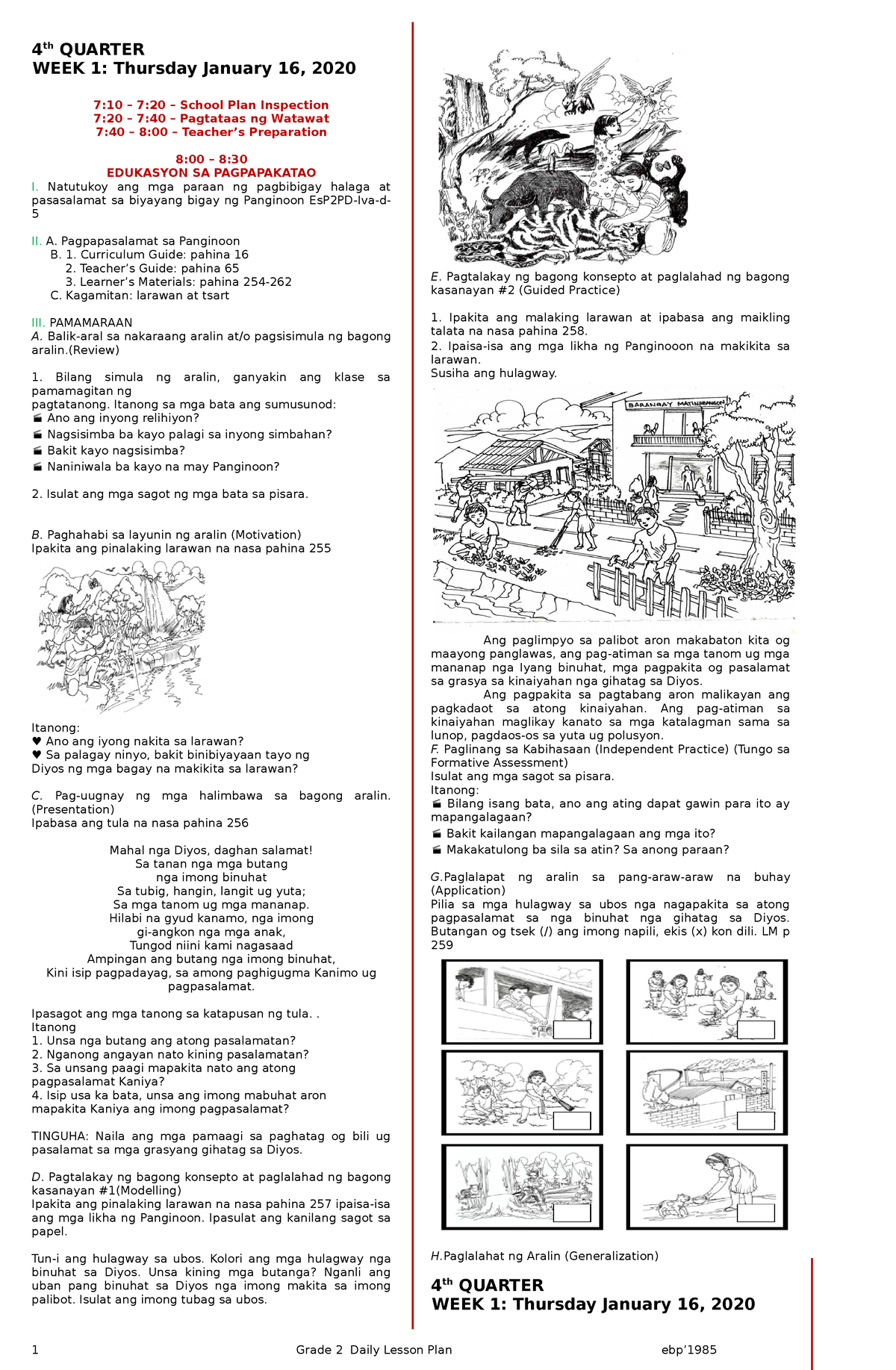 January 16 , 2020 = 8 - Sample Lesson Plans In Grade 2 - 4 Th QUARTER ...