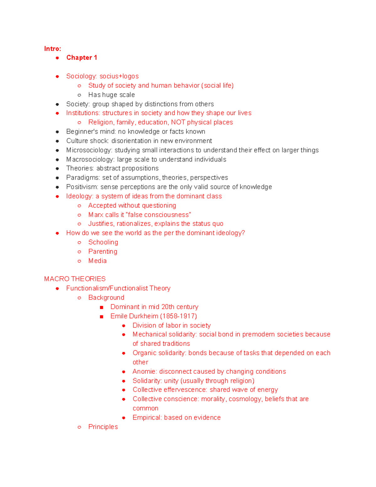 Midterm Study Guide - Intro: Chapter 1 Sociology: socius+logos Study of ...