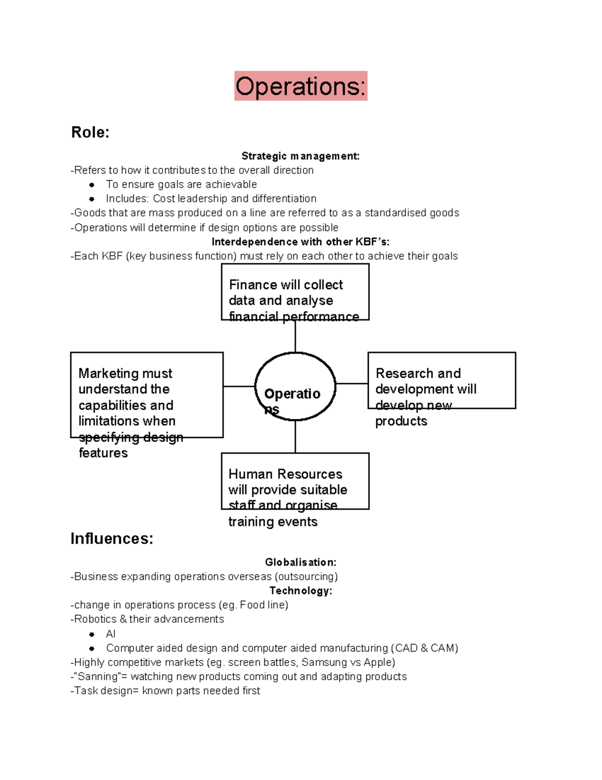 Business summary notes - Operations: Role: Strategic management ...