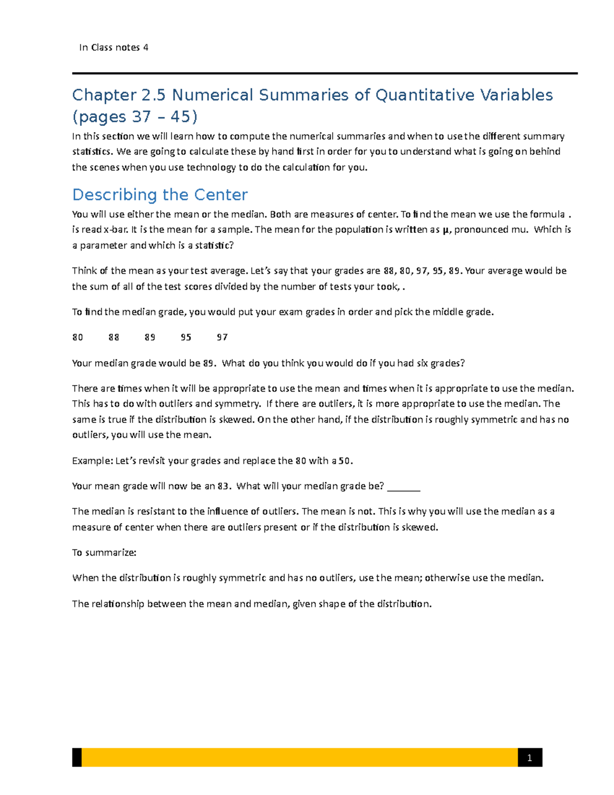 In Class notes 5 - book - Chapter 2 Numerical Summaries of Quantitative ...