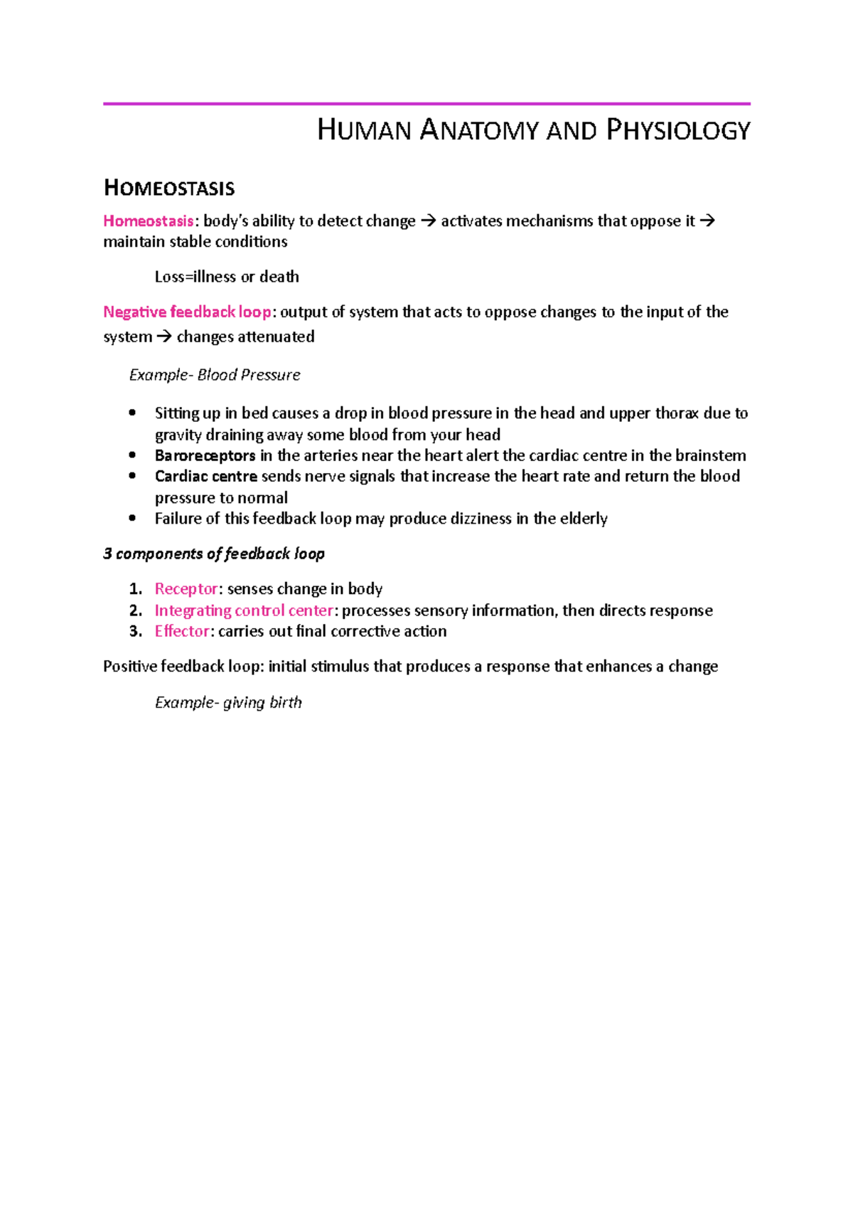 Human Anatomy and Physiology - HUMAN ANATOMY AND PHYSIOLOGY HOMEOSTASIS