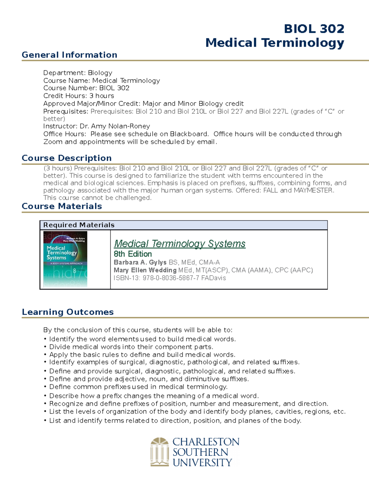 Syl.Biol30241R Nolan BIOL 302 Medical Terminology General