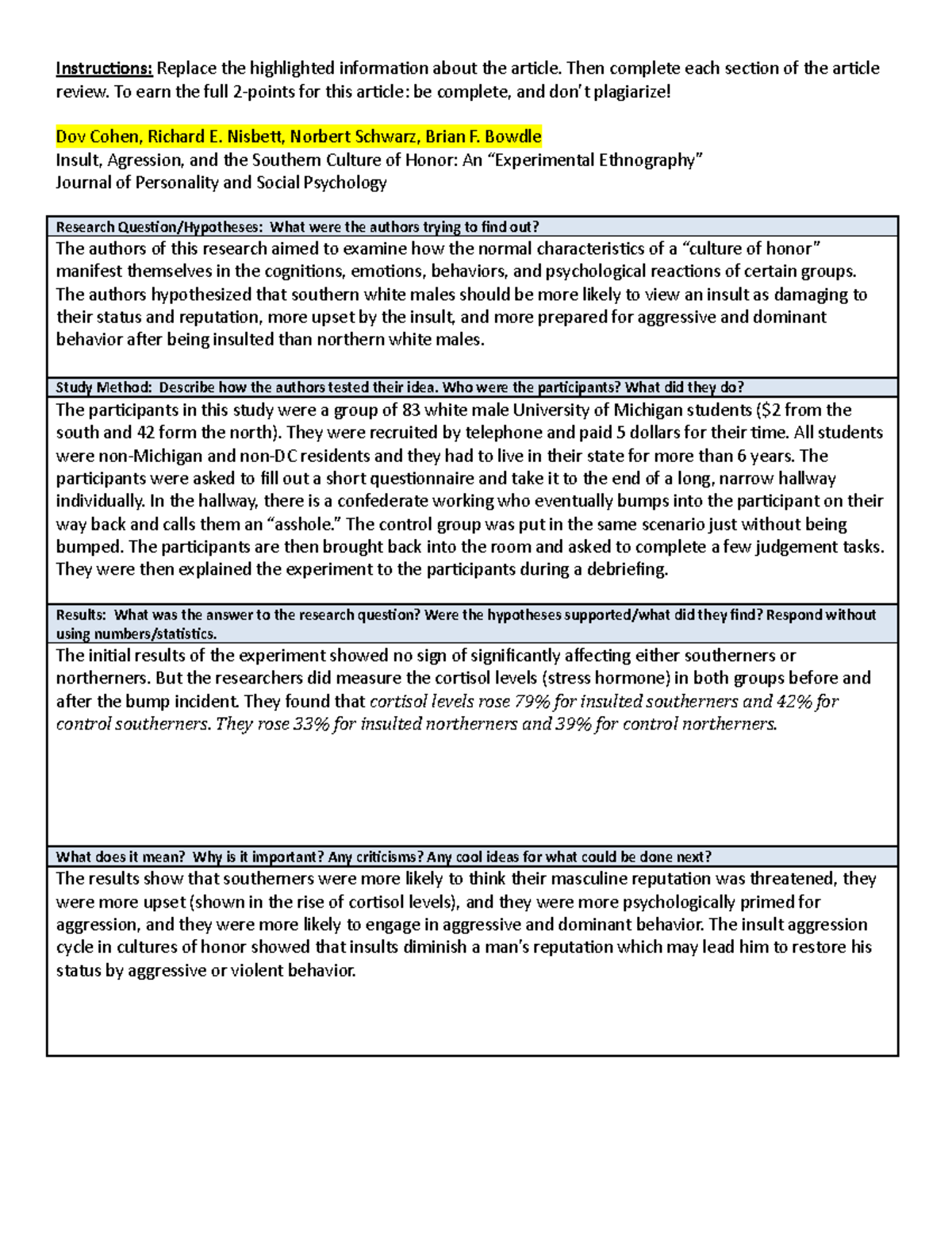 Article Review #1 SOP - Instructions: Replace the highlighted ...