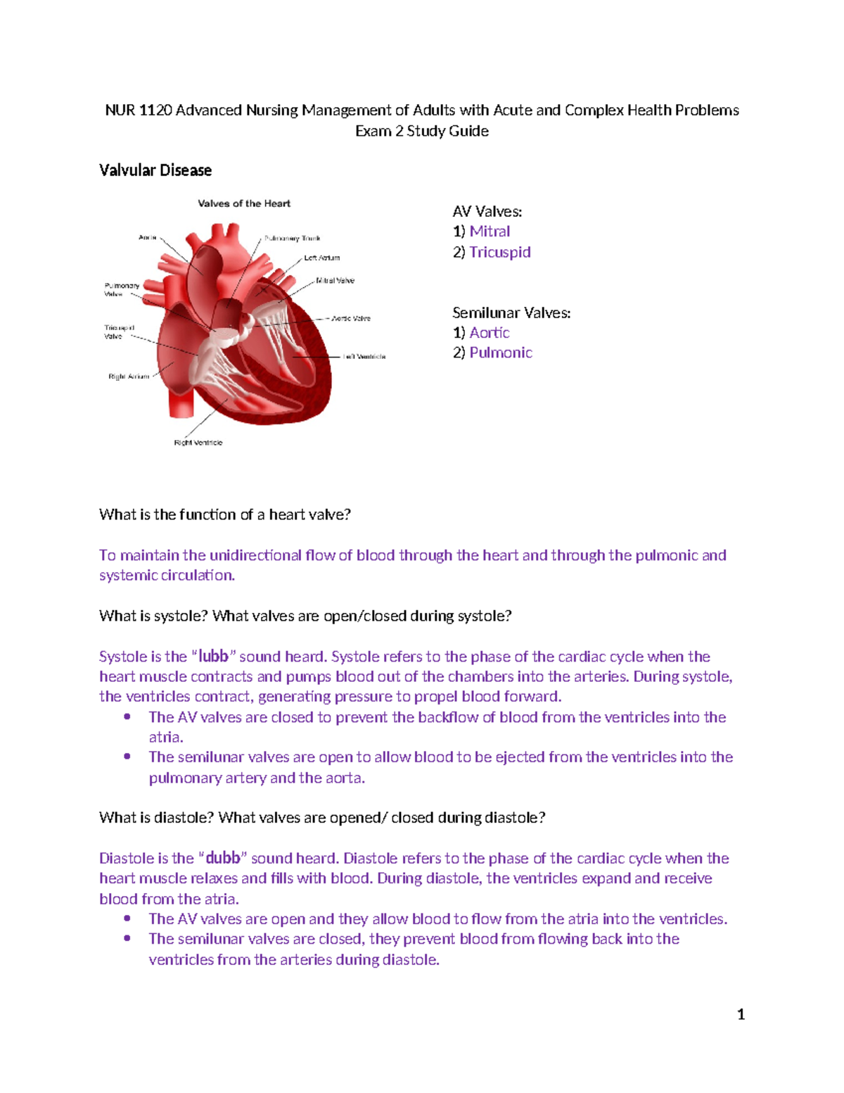 Exam 2 Study Guide - NUR 1120 Advanced Nursing Management of Adults ...