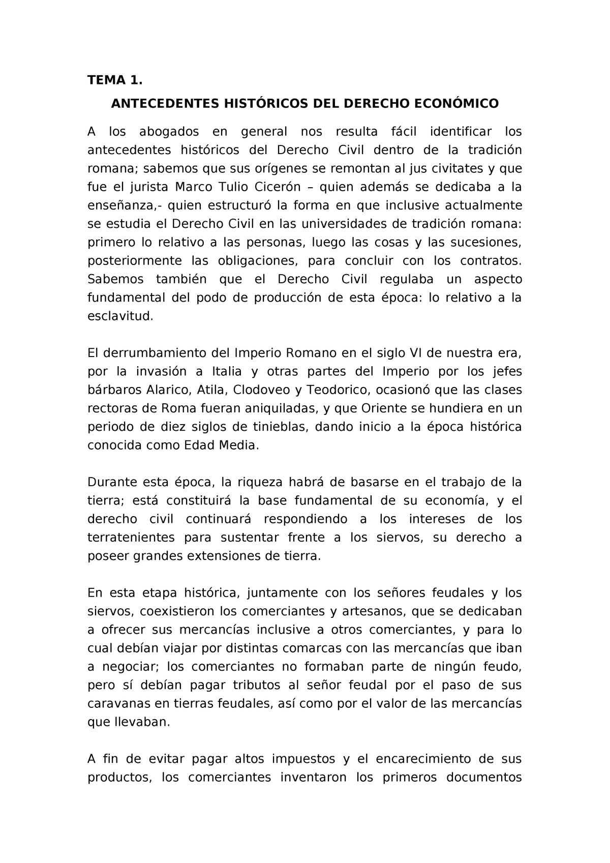 Tema 1 Antecedentes Del Derecho Economico Studocu