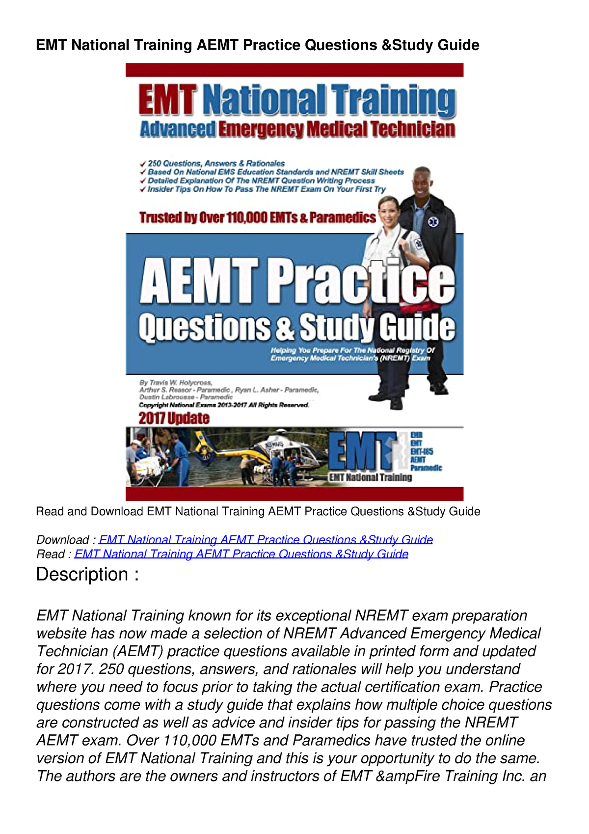 Download Book [PDF] EMT National Training AEMT Practice Questions Study ...