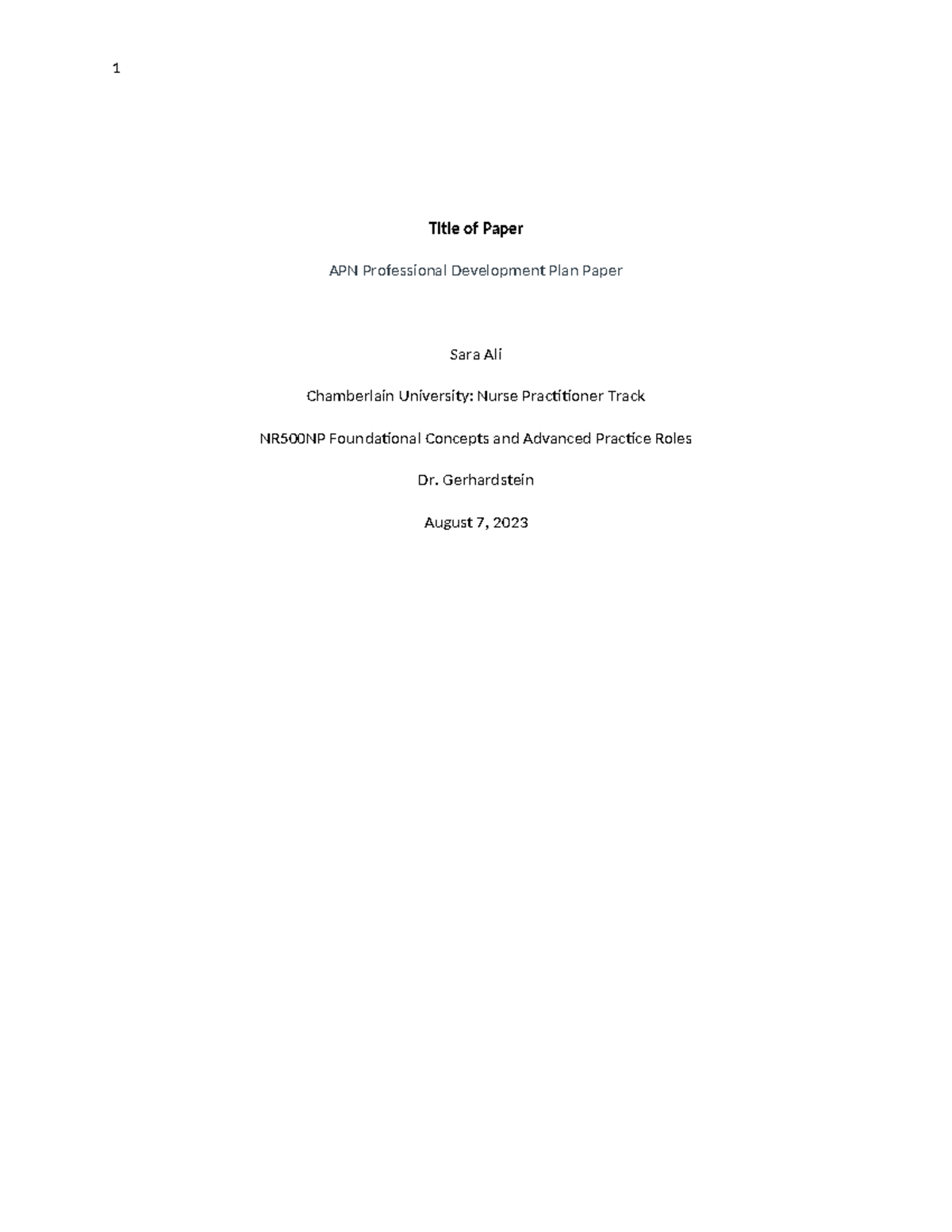NR500 WEEK 4 Paper - Title of Paper APN Professional Development Plan ...