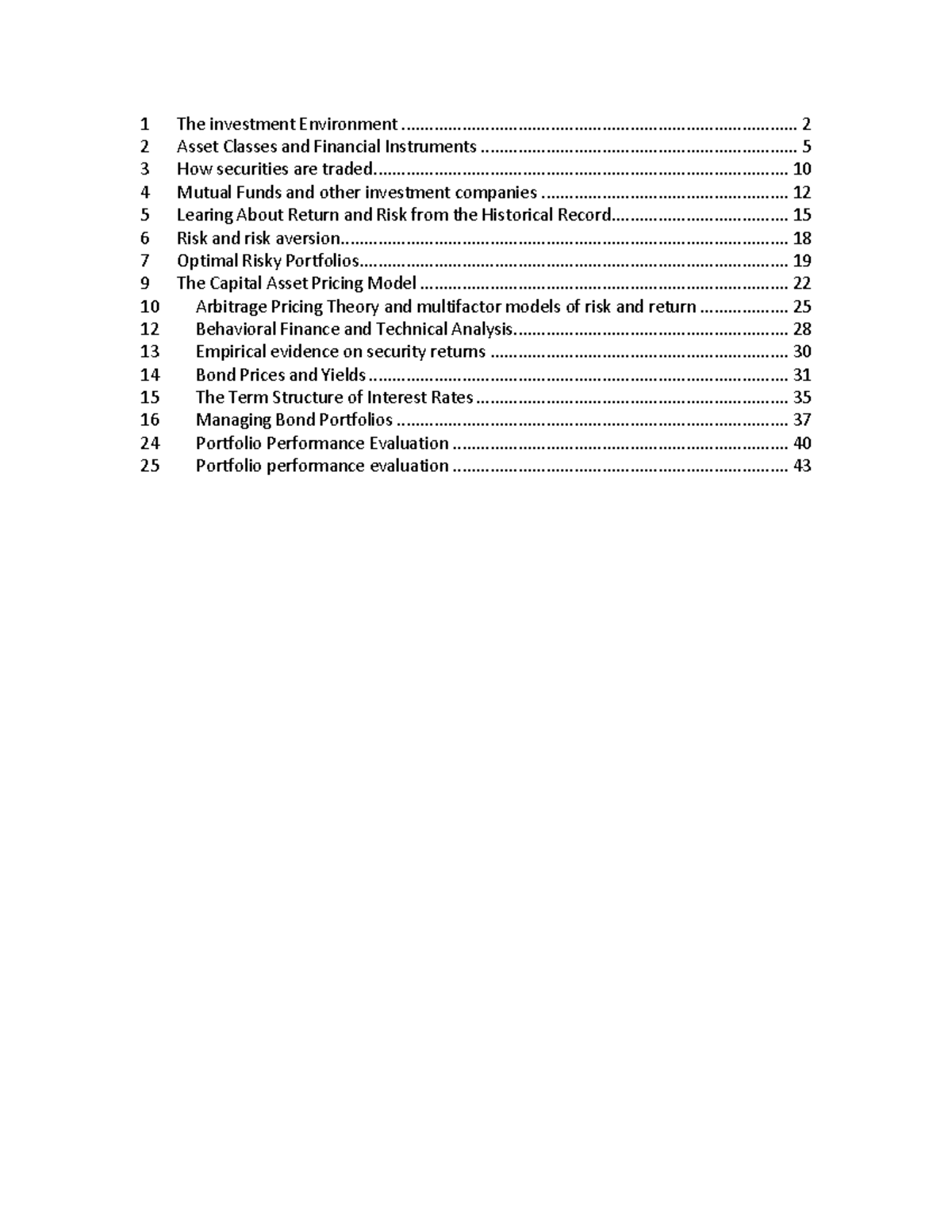 Summary Investments Book; Investments Bodie Kane Marcus 1 The