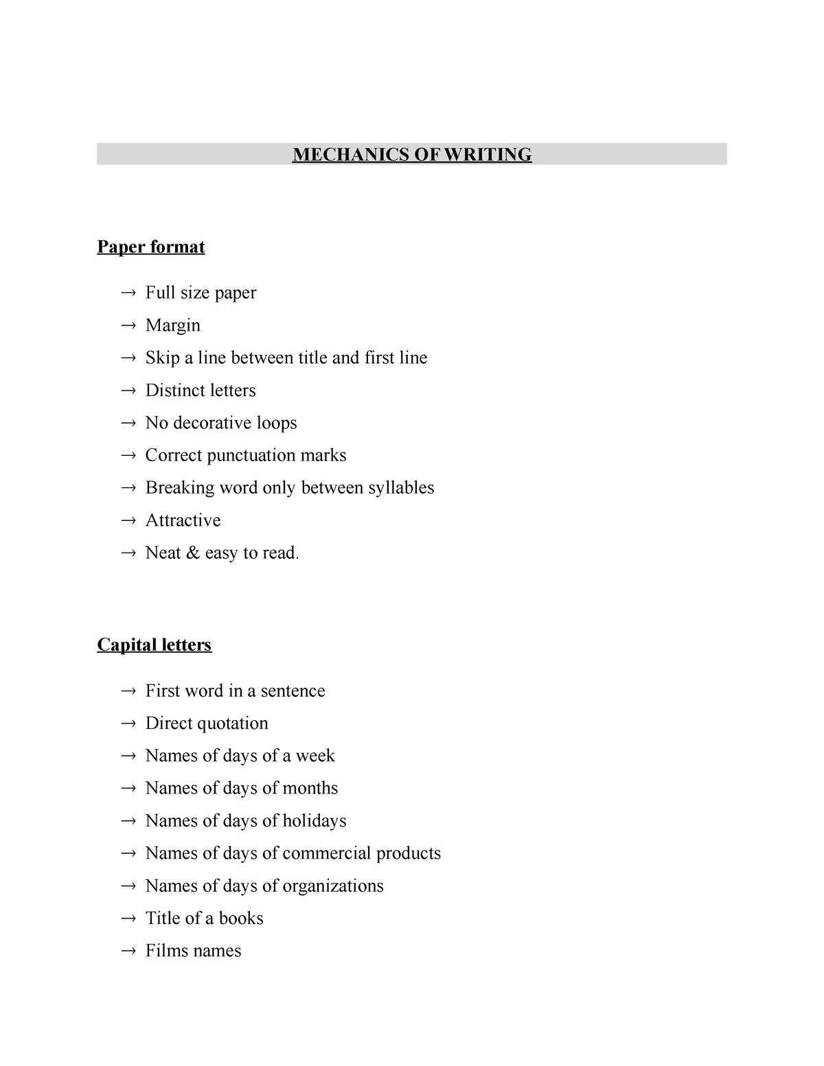 mechanics of writing assignment