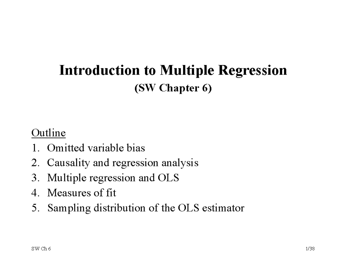 SW3U ch6 slides - Lecture notes 6 - Introduction to Multiple Regression ...