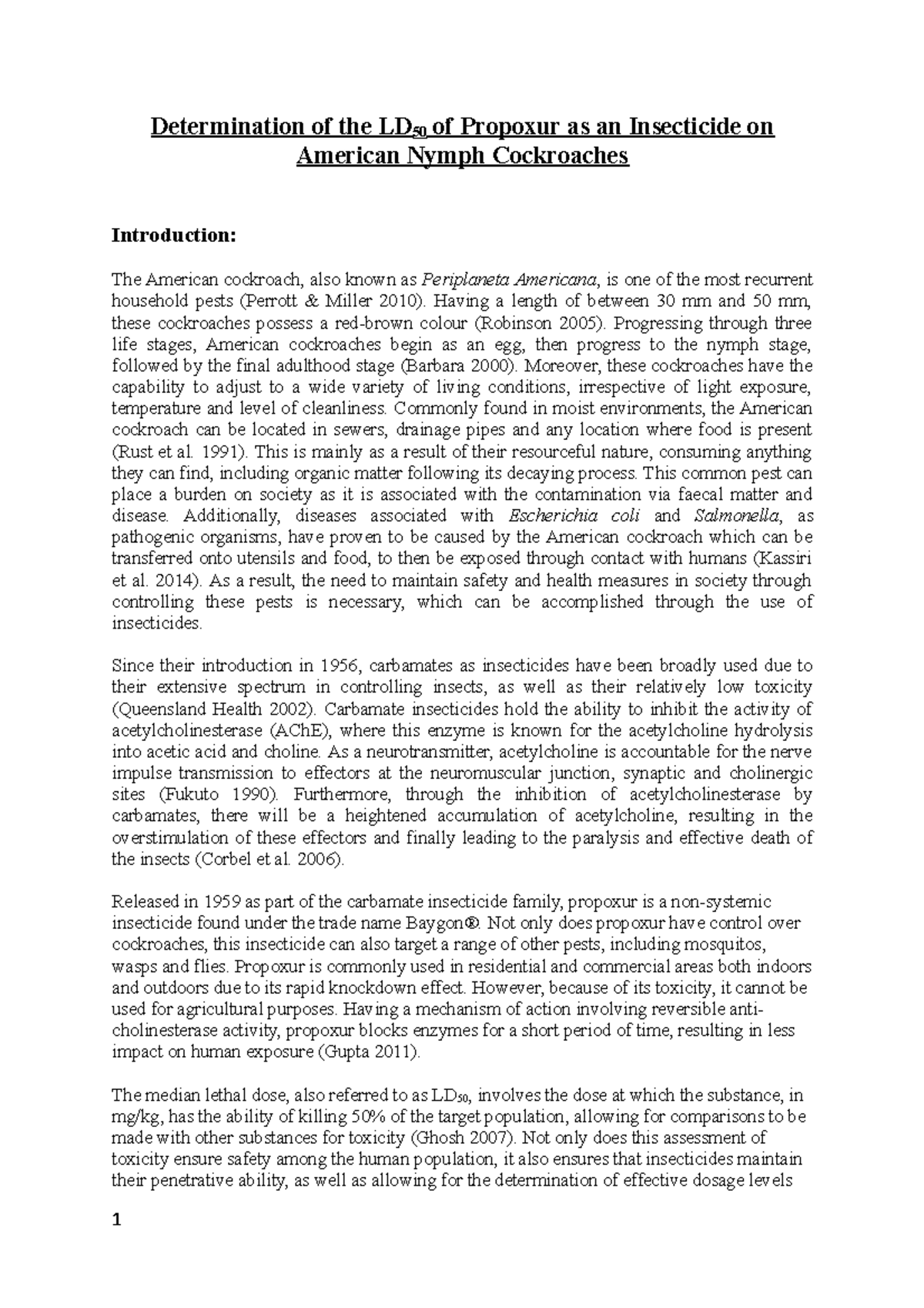 LD50 Practical Report - Determination of the LD 50 of Propoxur as an ...