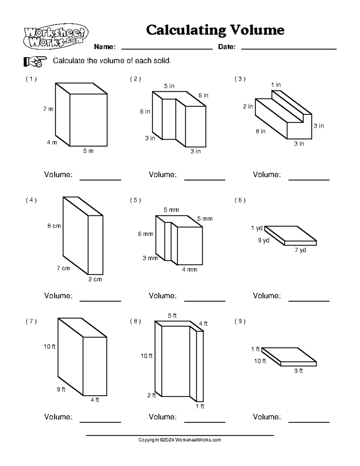 Worksheet Works Calculating Volume 1 - V Calculate the volume of each ...
