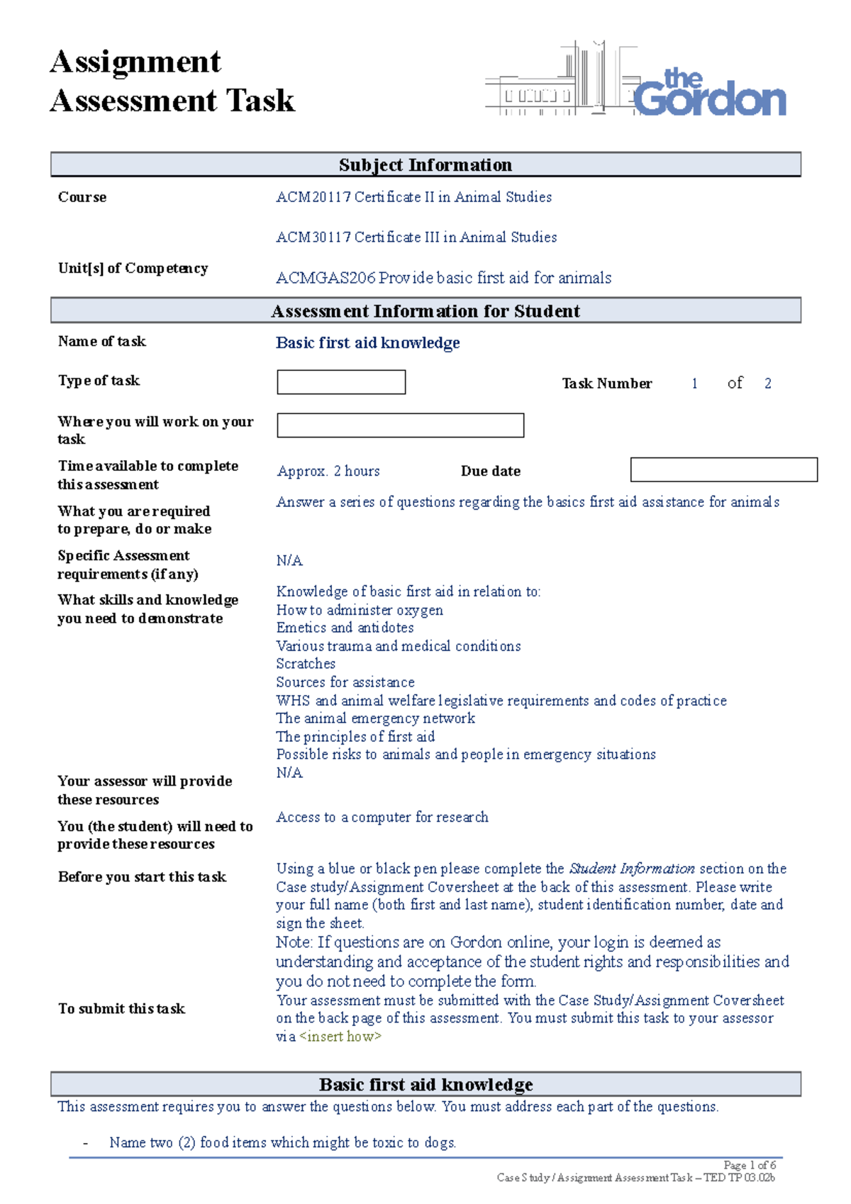 Acmgas 206 Prov basic first aid f an Assignment 09.18 ACM30117 V1 copy ...