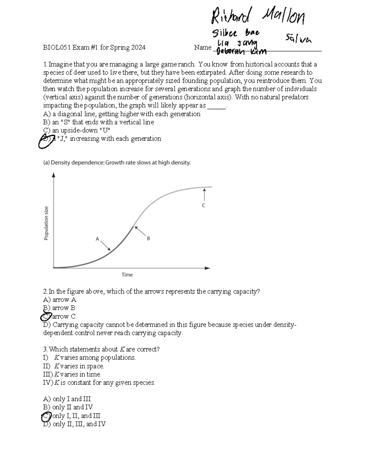 BIOL051+EXAM+1+Spring+2024 - BIOL051 Exam #1 for Spring 2024 Name