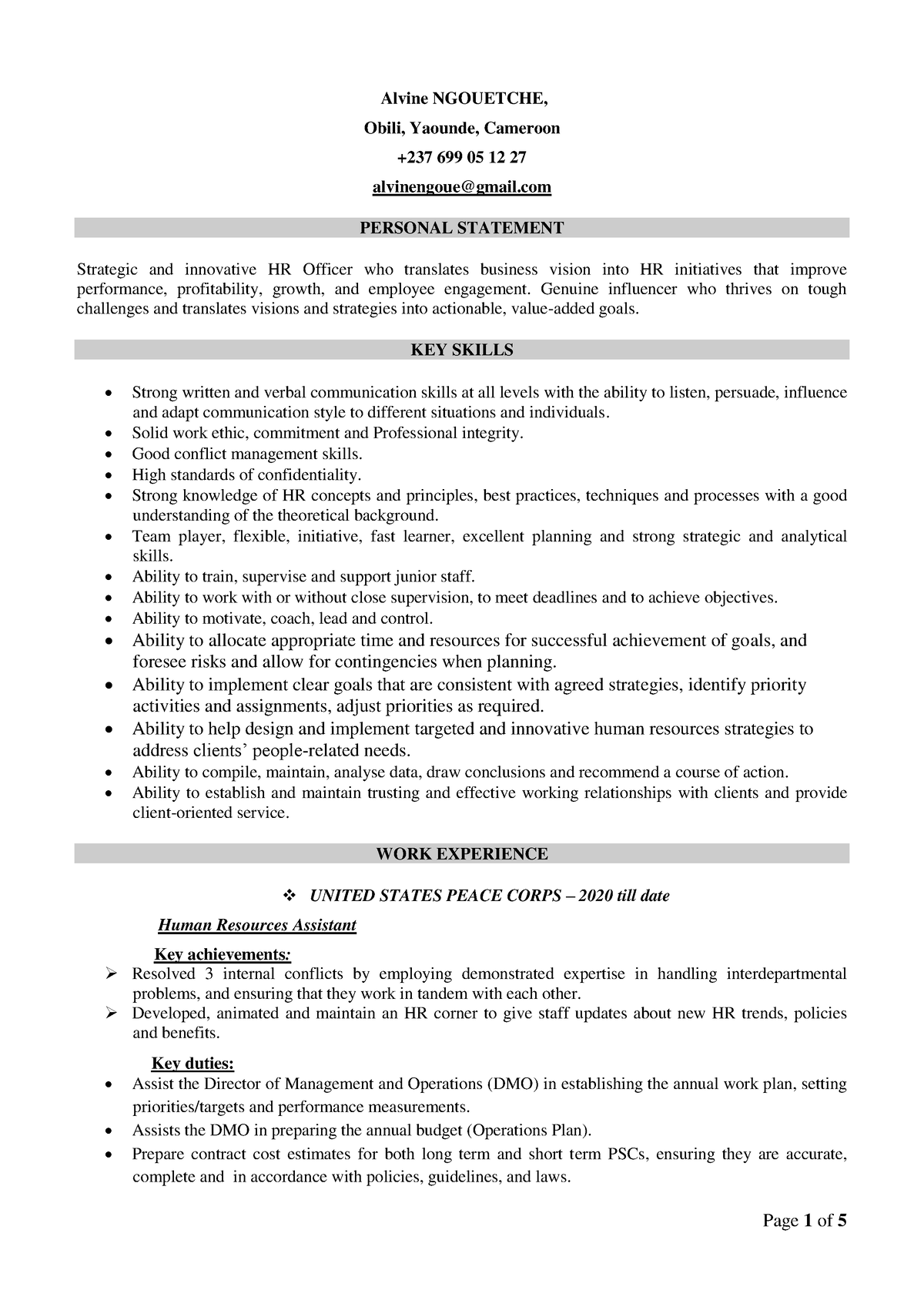 HR Officer Personal Statement and Work Experience - Studocu