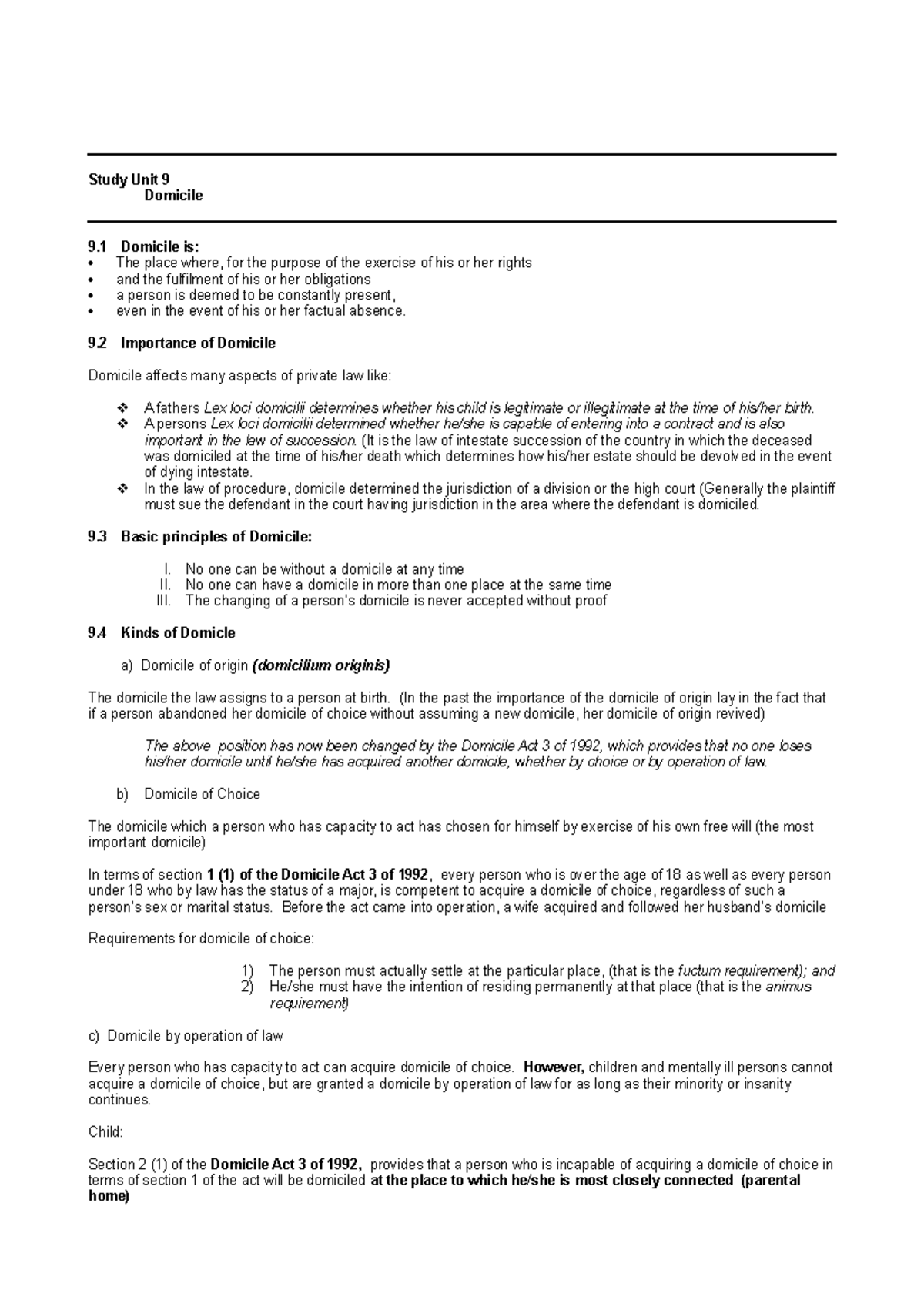 Pvl1501 Notes Chapter 9 - 22 - A Complete Informations About Domicile ...