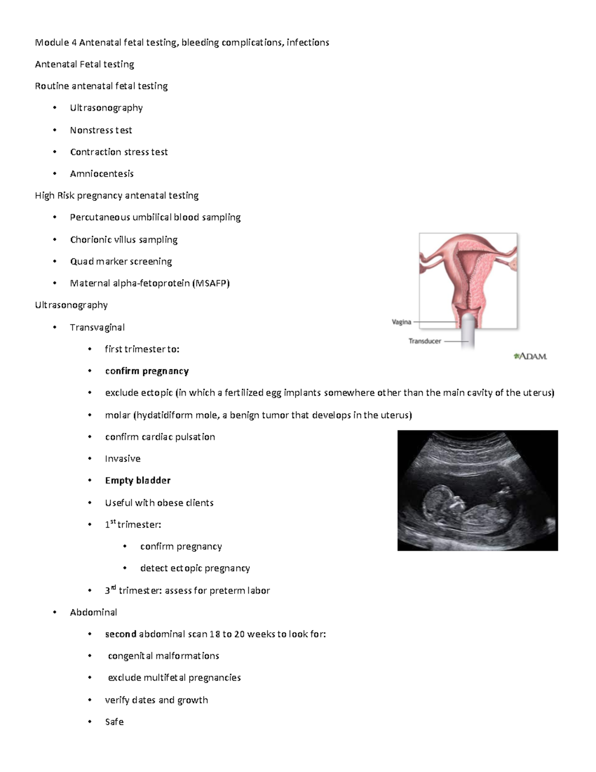 Exam 2 OB mod 4 - n/a - Module 4 Antenatal fetal testing, bleeding ...