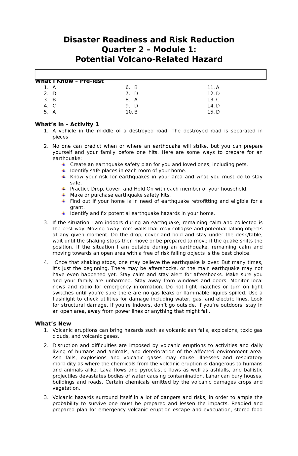 Disaster Readiness And Risk Reduction Q2 Mod 1 - Disaster Readiness And ...