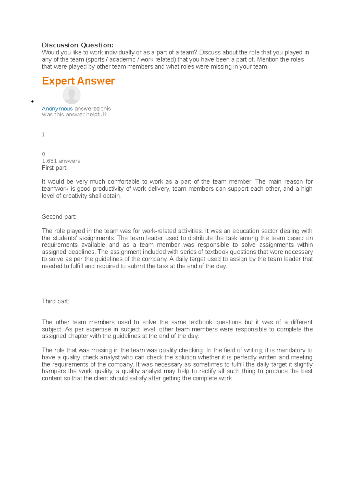 Discussion Question DB Assignment - Discussion Question: Would you like ...